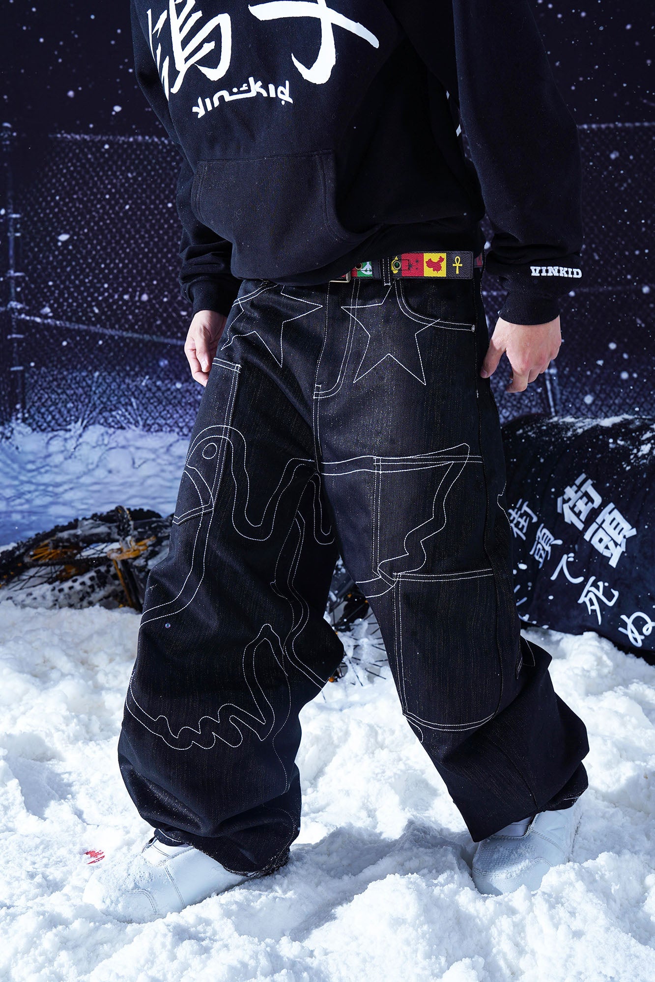 VINKID Star & Dove Contrast Stitch Baggy Jeans-Jeans-S-Free Shipping Leatheretro