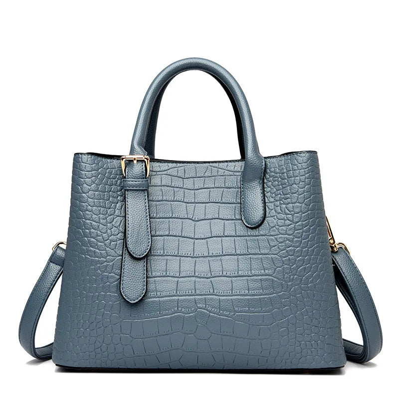 Crocodile Pattern Large Shoulder Bag – Luxury Designer Handbag-Handbags-Gray Blue-Free Shipping Leatheretro