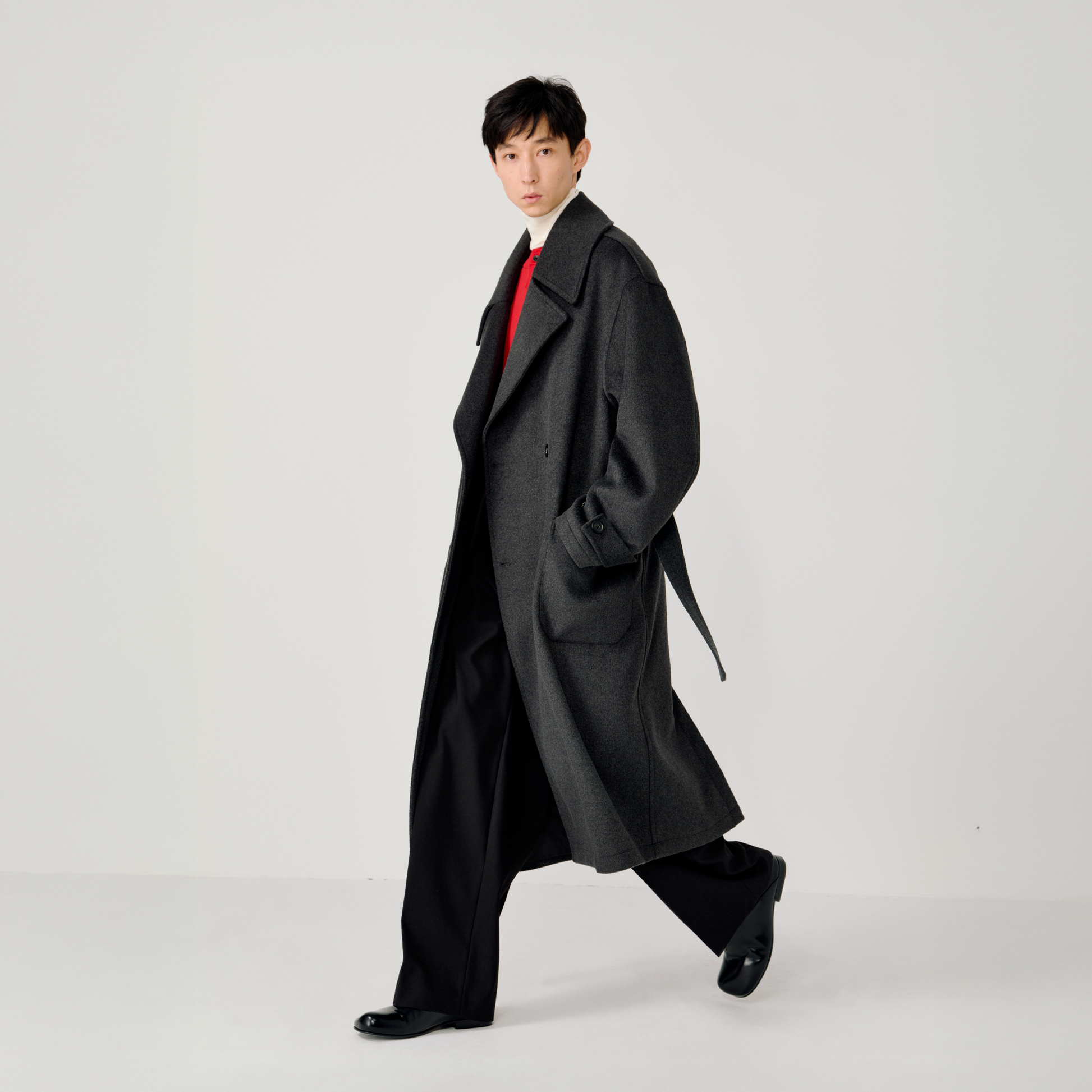 OPICLOTH Belted Wool-Blend Peak Lapel Overcoat-Jacket-XS-Free Shipping Leatheretro