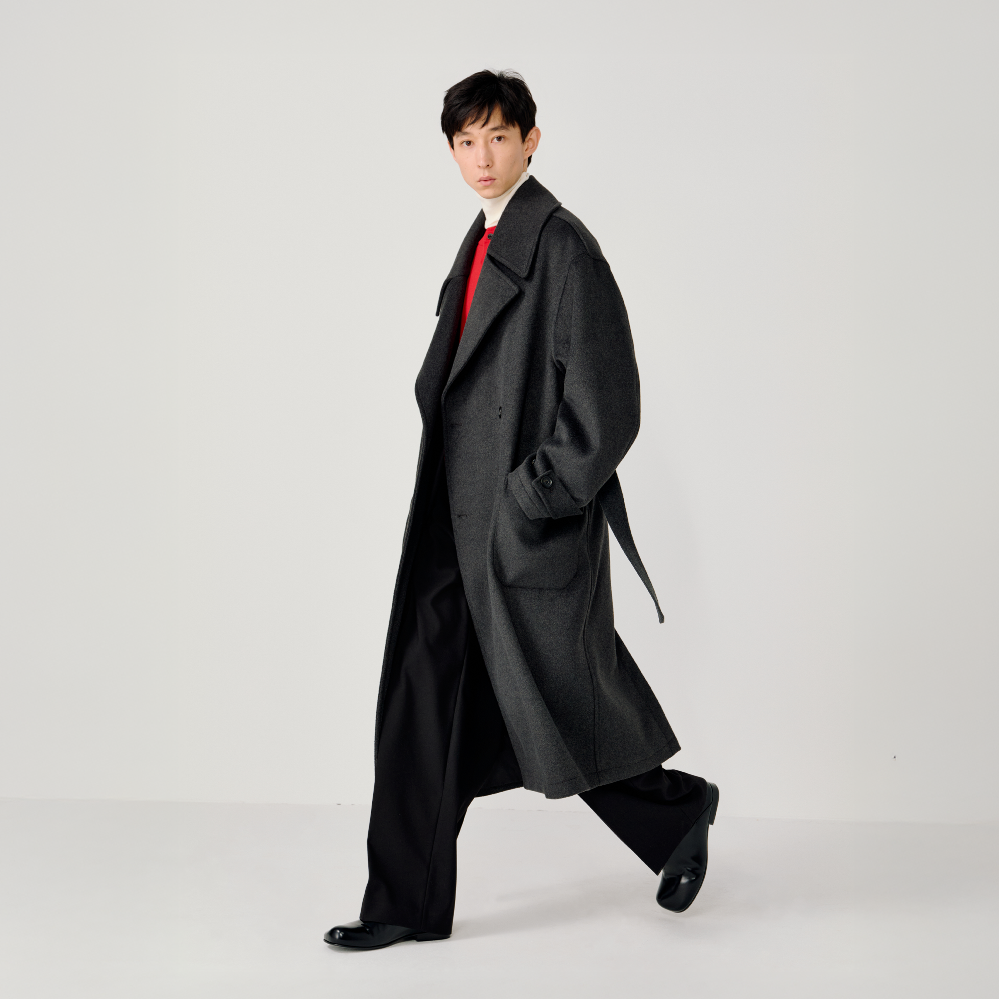 OPICLOTH Belted Wool-Blend Peak Lapel Overcoat-Jacket-XS-Free Shipping Leatheretro