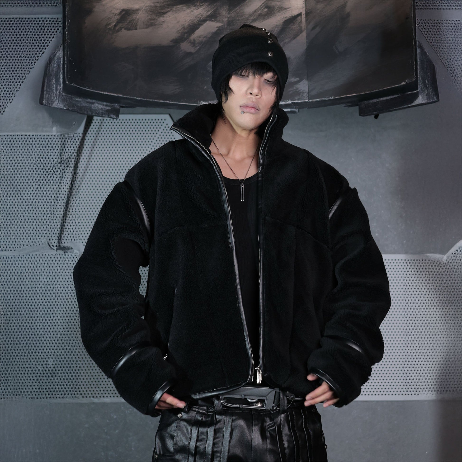 SSIN7 Panel High-Neck Fleece Jacket-Jacket-S (Preorder)-Free Shipping Leatheretro