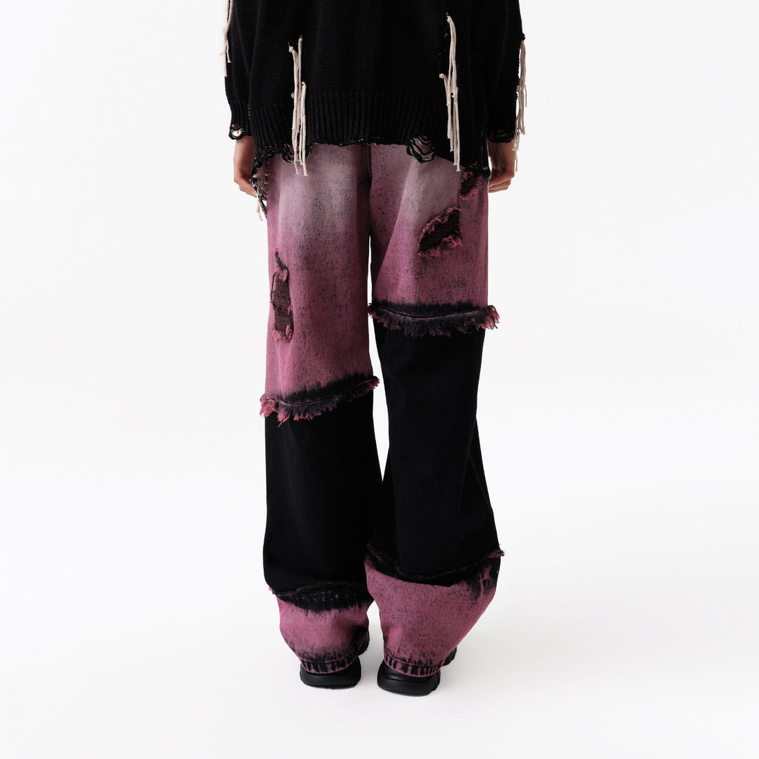 VANN VALRENCE Distressed Panelled Frayed Straight-Leg Jeans-Jeans-S-Free Shipping Leatheretro