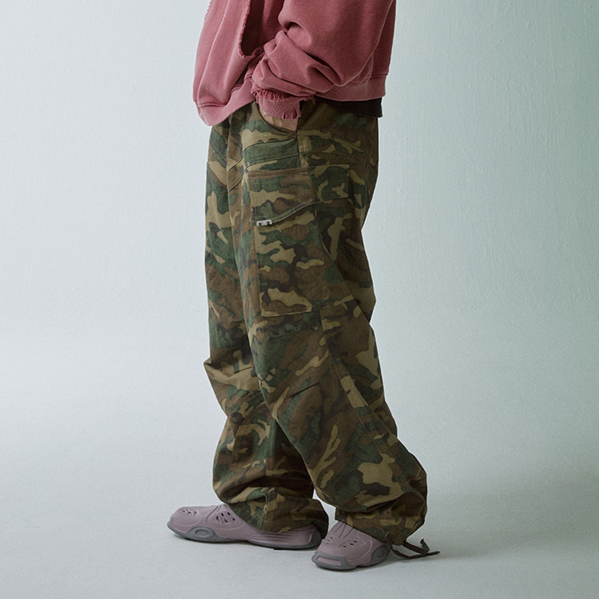 F2CE Wide-Leg Draw-String Camo Cargo Pants-Pants-S-Free Shipping Leatheretro