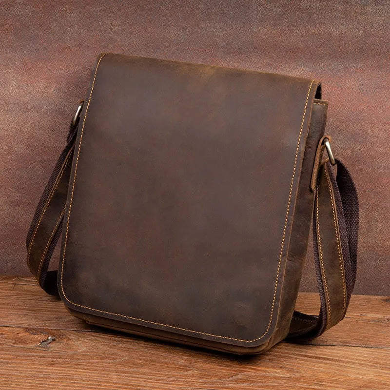 Handmade Crazy Horse Leather Messenger Bag - Retro Men Leather Bags-Messenger Bag-Dark Grey-Free Shipping Leatheretro