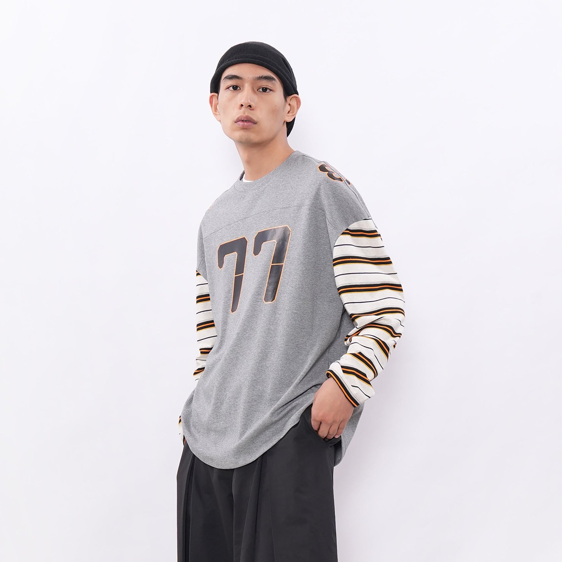 7440 37 1 77 Graphic Drop-Shoulder Stripe Jersey-L/S Tee-S (Preorder)-Free Shipping Leatheretro