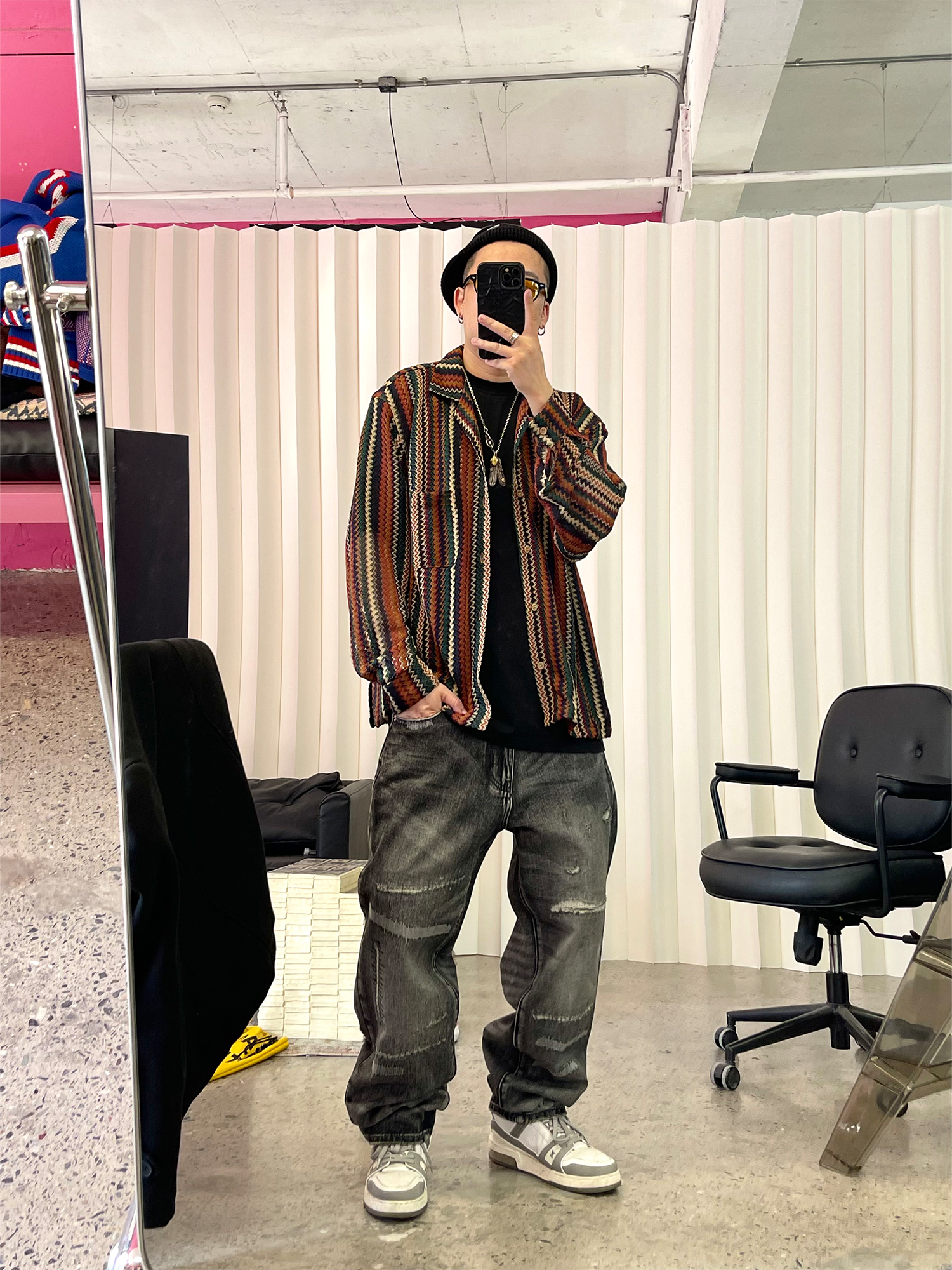 ME DA IGUAL Washed Destroyed Patch Straight-Leg Jeans-Jeans-M-Free Shipping Leatheretro