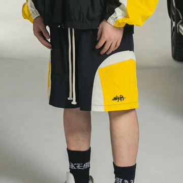 MAKEMORE Retro Contrast Panel Embroidery Drawstring Shorts-Shorts-S-Black-Free Shipping Leatheretro