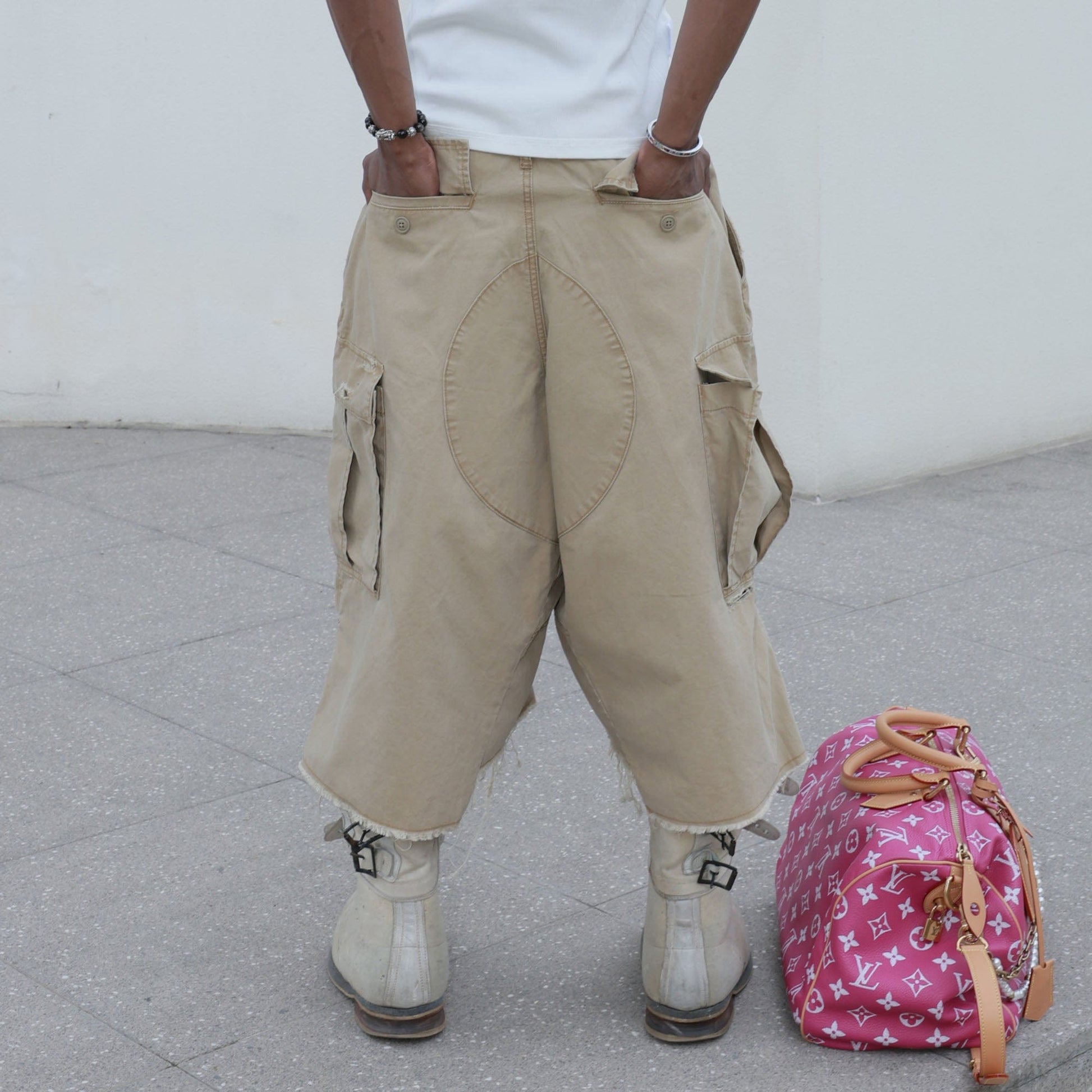 STEEPC Ripped Multi-Pocket Spliced Shorts-Shorts-S-Khaki-Free Shipping Leatheretro