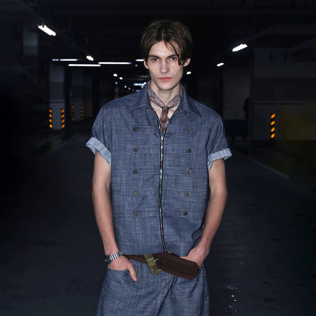 ASSEEN Linen-Blend Coin Button Denim Half Shirt-Half shirt-S-Free Shipping Leatheretro