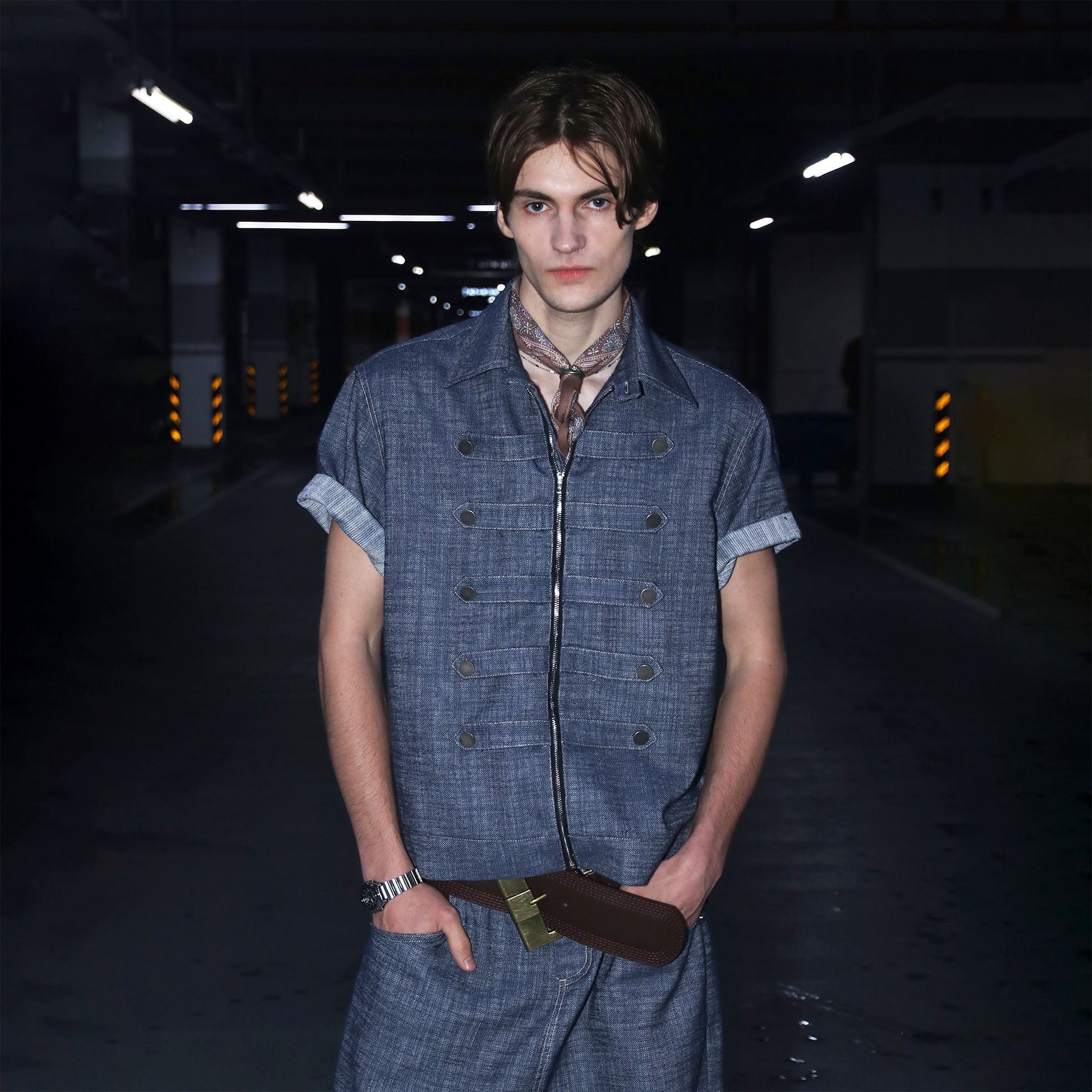 ASSEEN Linen-Blend Coin Button Denim Half Shirt-Half shirt-S-Free Shipping Leatheretro
