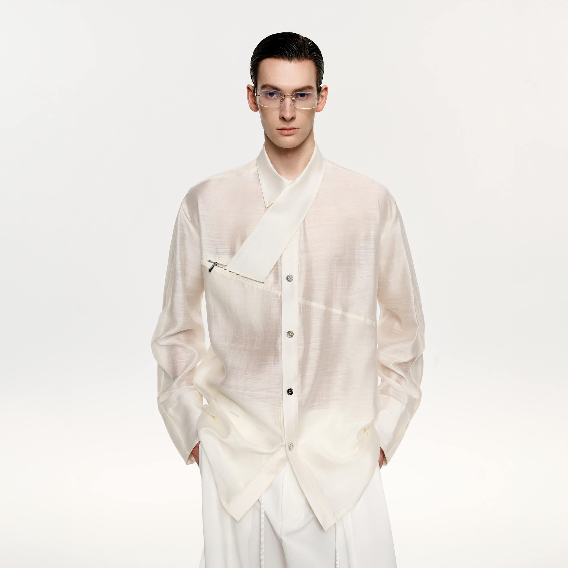TIWILLTANG Structured Zip-Tie Tencel Shirt-Shirt-S-White-Free Shipping Leatheretro
