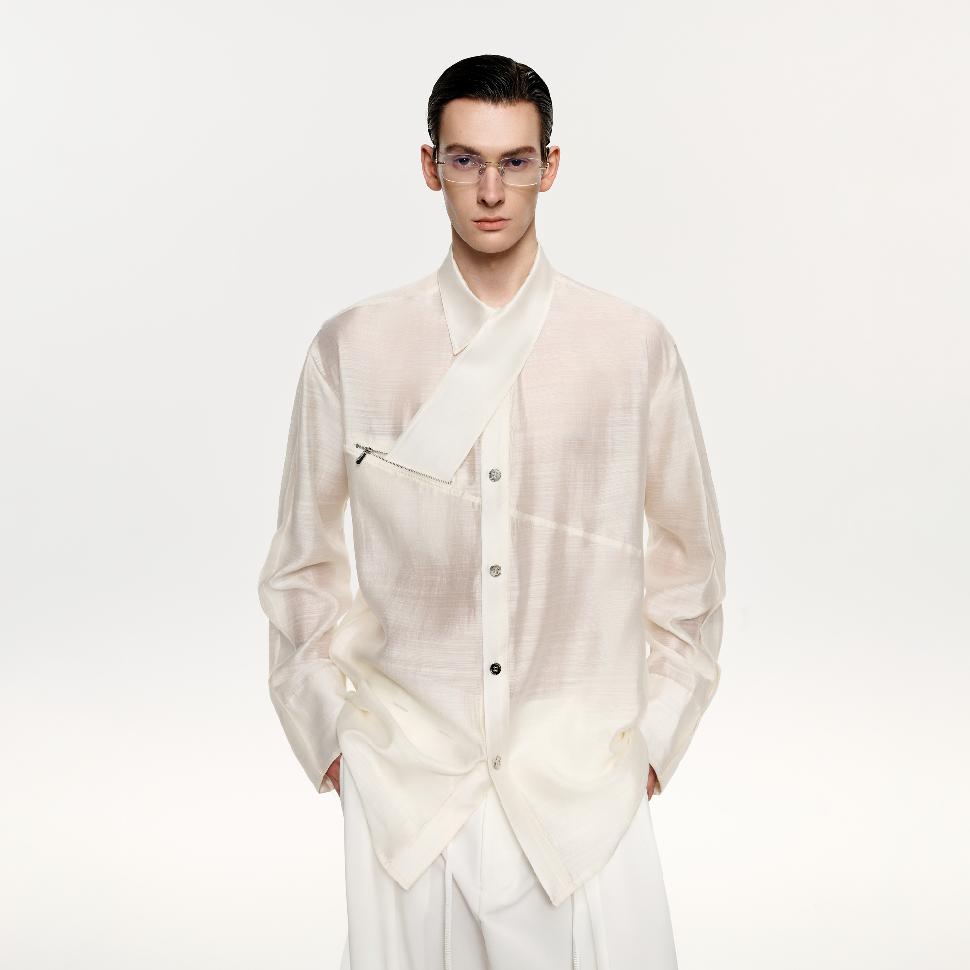 TIWILLTANG Structured Zip-Tie Tencel Shirt-Shirt-S-White-Free Shipping Leatheretro