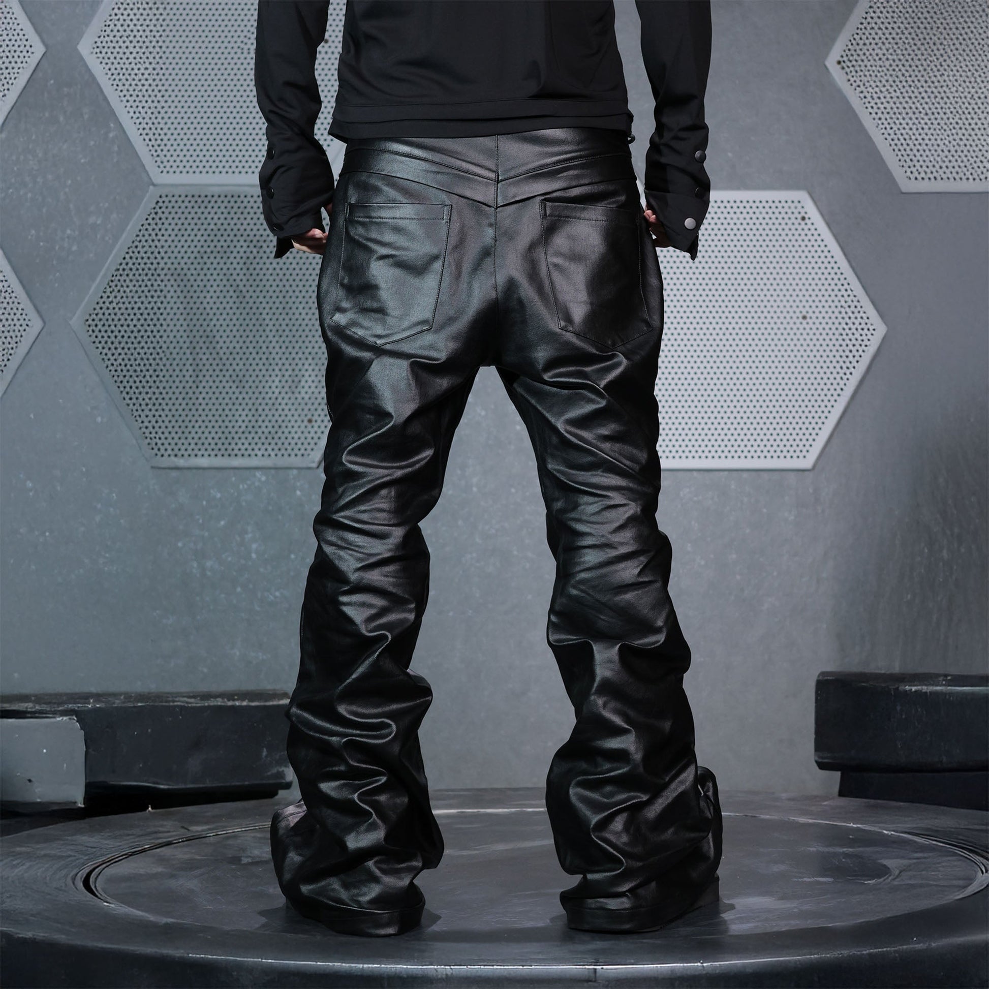 SSIN7 Waxed Paneled Flared Jeans-Jeans-S (Preorder)-Free Shipping Leatheretro