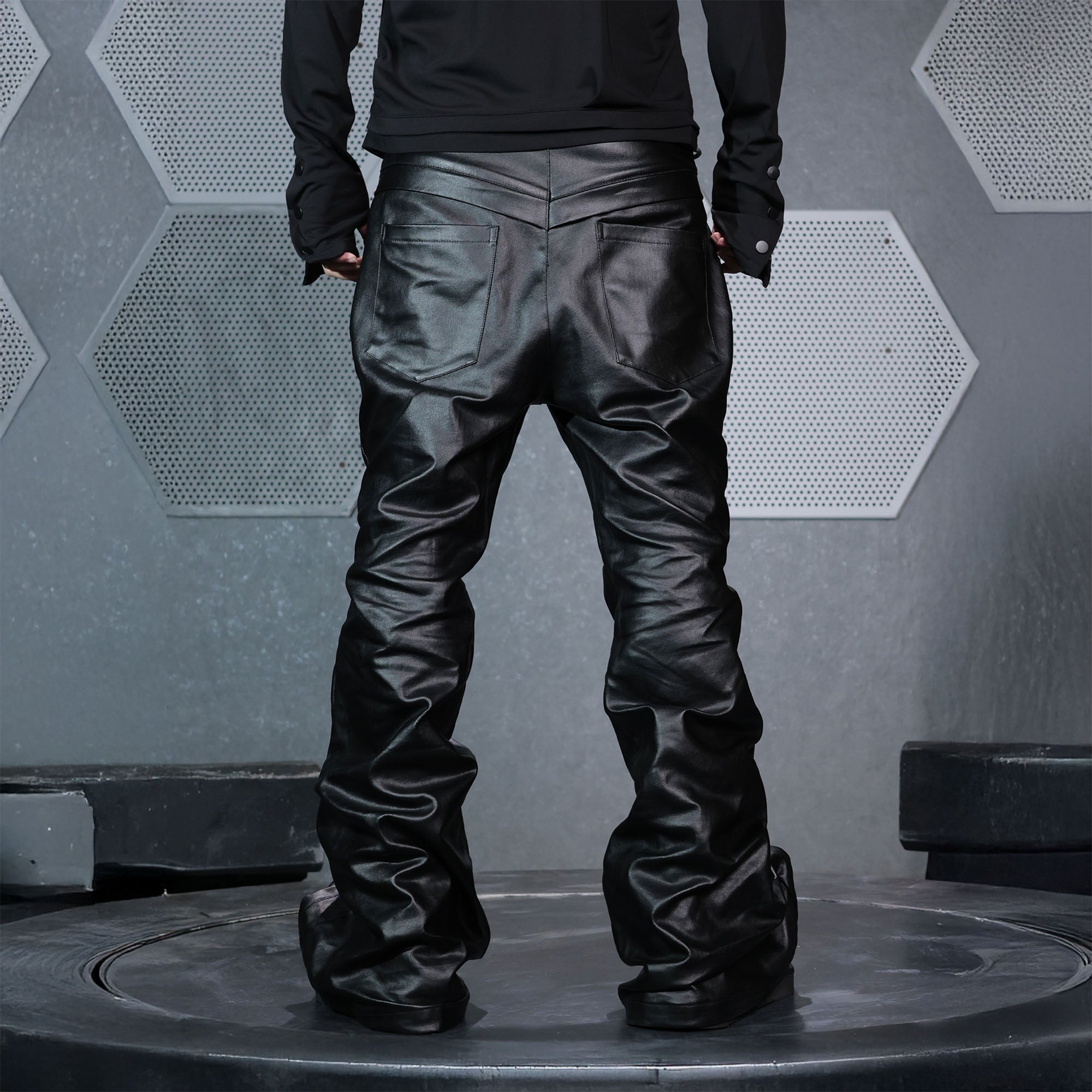 SSIN7 Waxed Paneled Flared Jeans-Jeans-S (Preorder)-Free Shipping Leatheretro