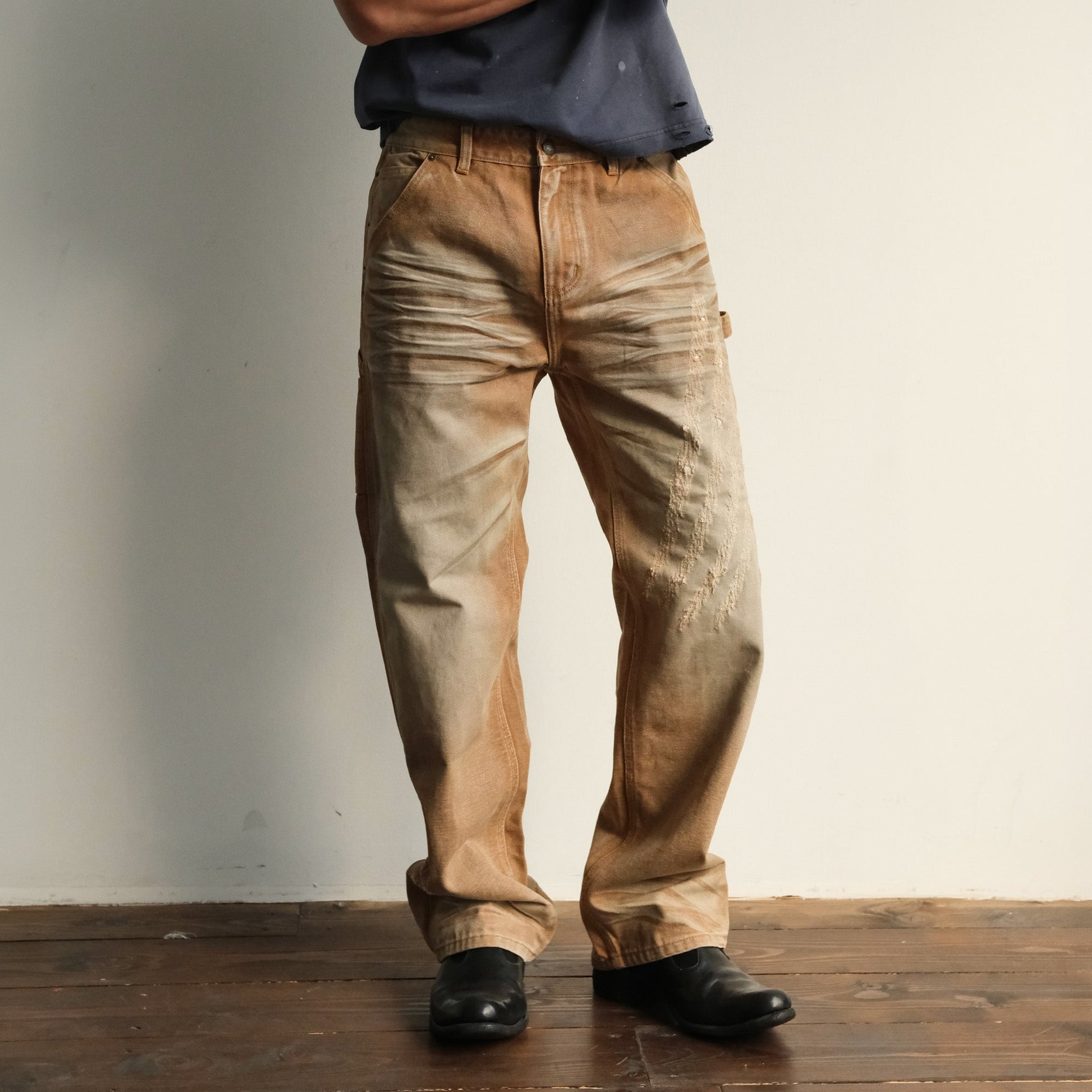 NEIGBORL Retro Distressed Washed Cargo Pants-Pants-Khaki-S-Free Shipping Leatheretro