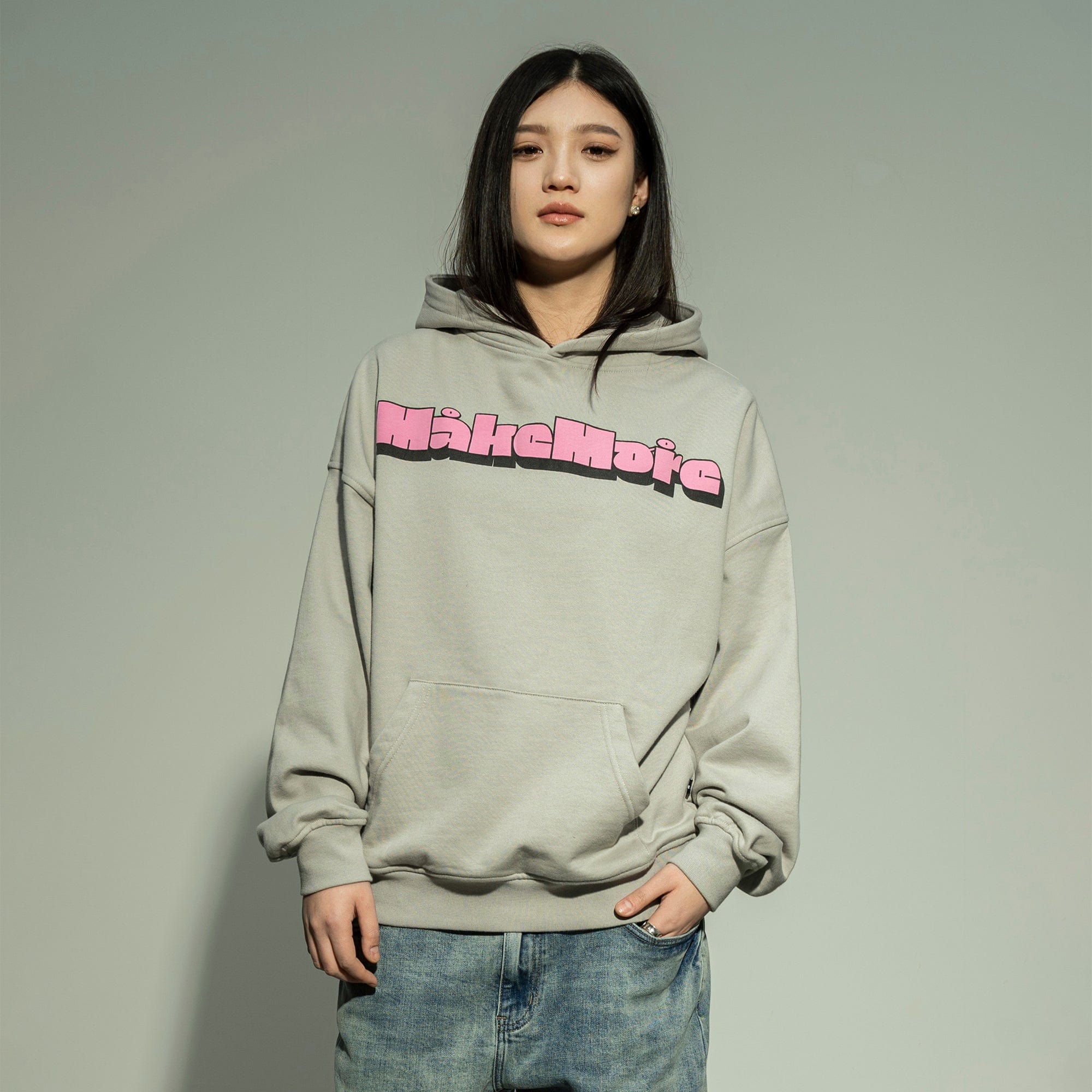 MAKEMORE Comic LOGO Hoodie-Hoodie-S-Gray-Free Shipping Leatheretro