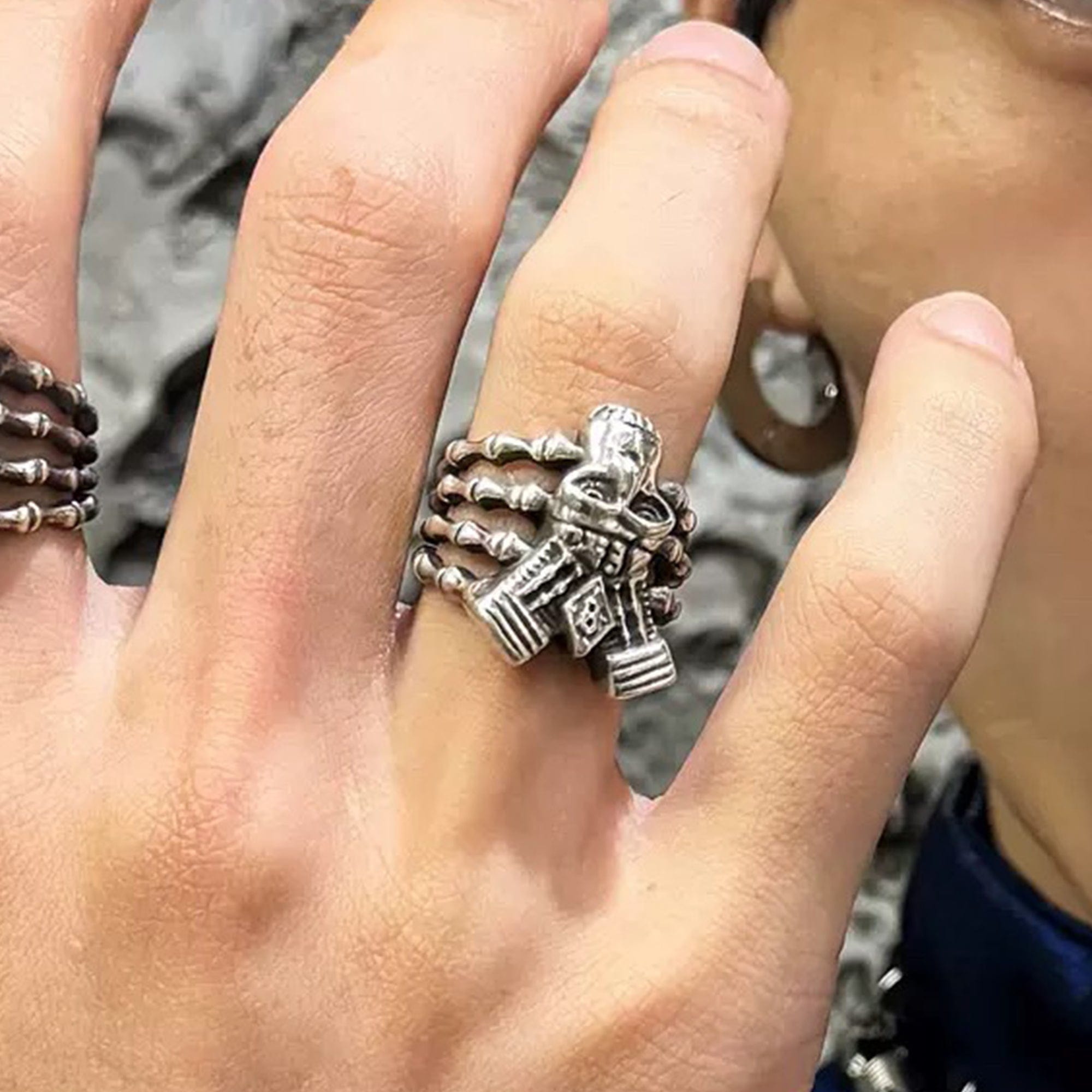 ILLUSORY Demon Skull Finger Skeleton Ring-Ring-One Size-Silver-Free Shipping Leatheretro