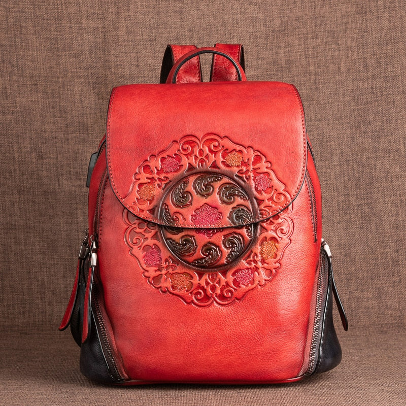 Handmade Embossed Vintage Fashion Backpack-Backpacks-Gray-Free Shipping Leatheretro