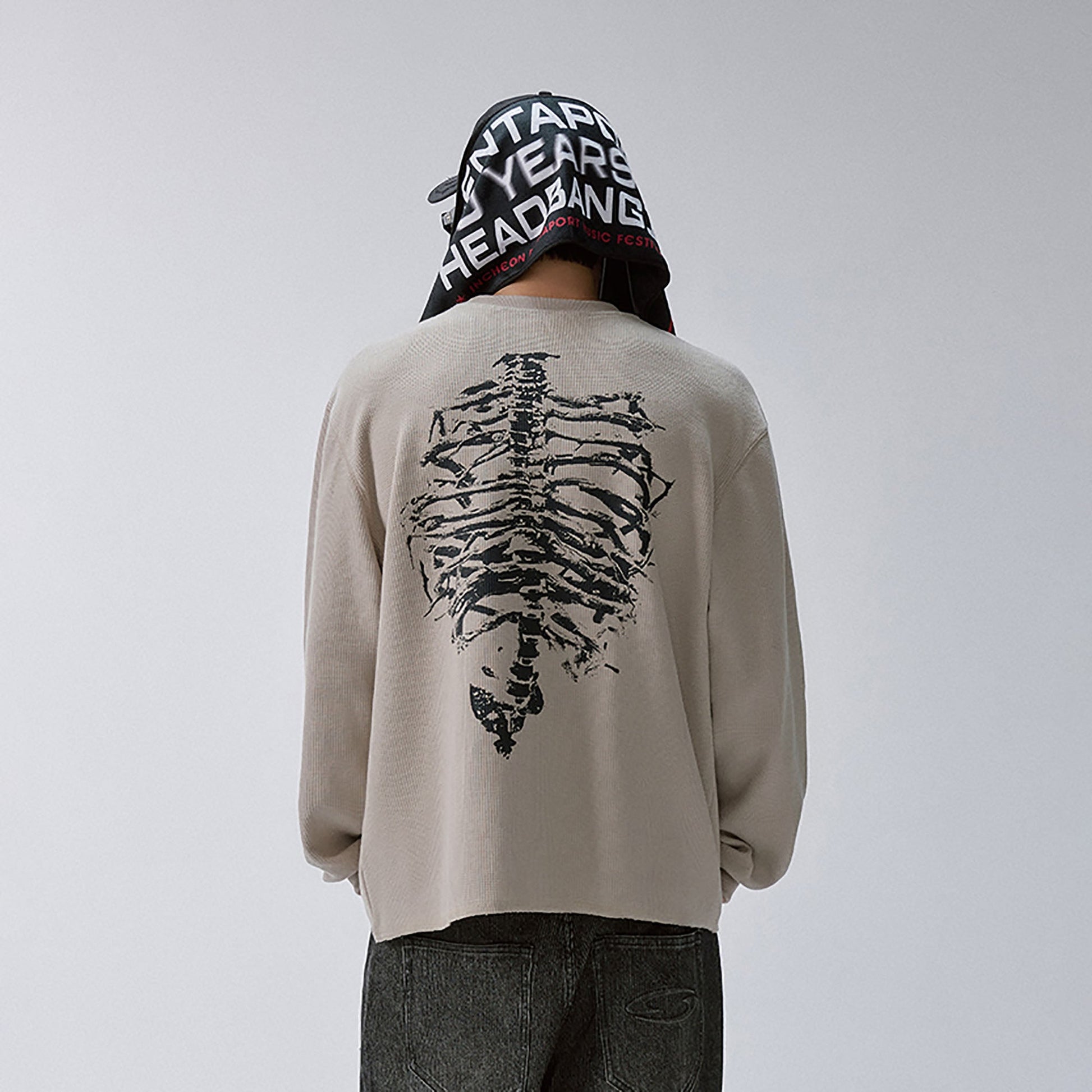 F2CE Skeleton Graphic Waffle Sweatshirt-Sweatshirt-S-Free Shipping Leatheretro