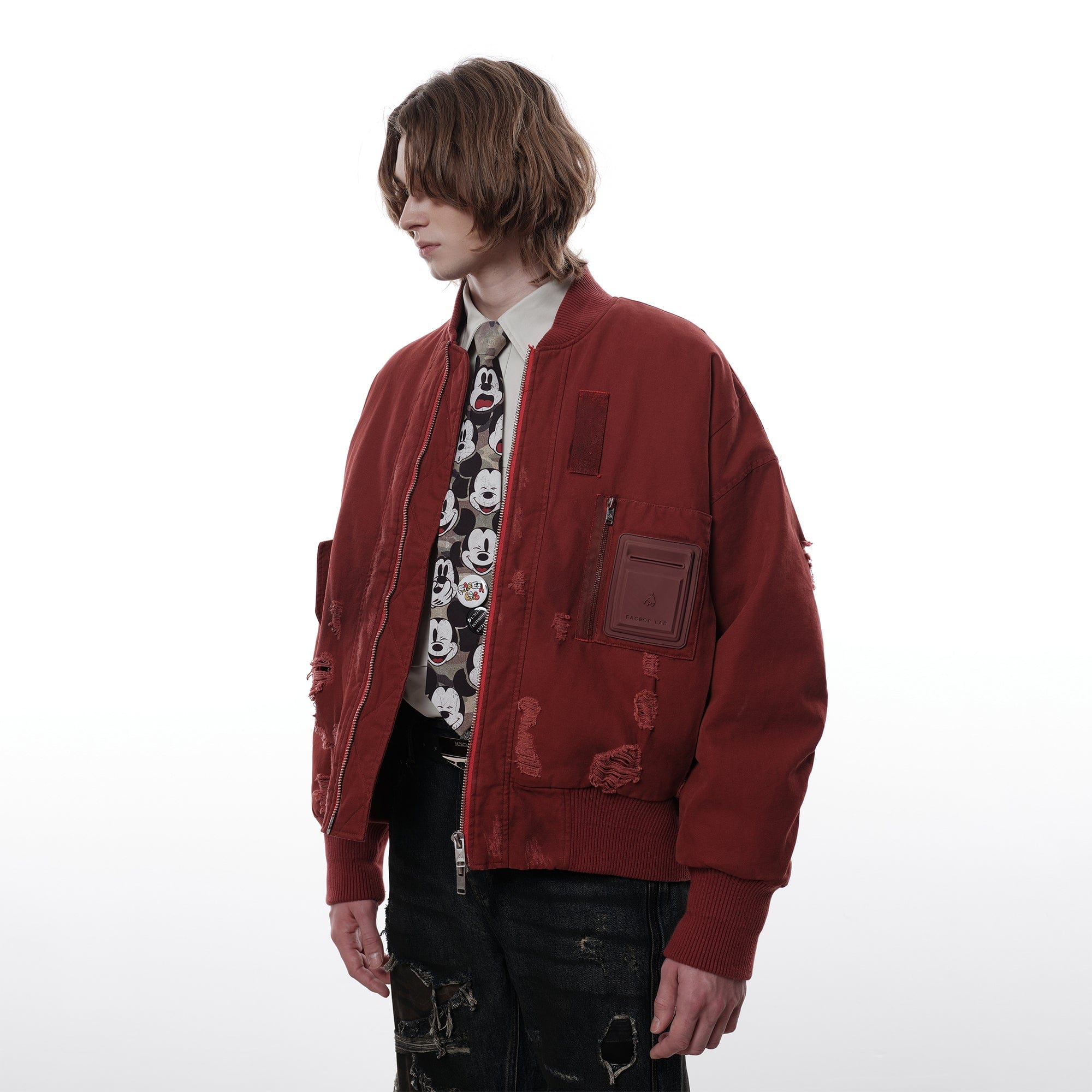 FACEONLAB Ripped MA-1 Jacket Red-Jacket-M-Free Shipping Leatheretro