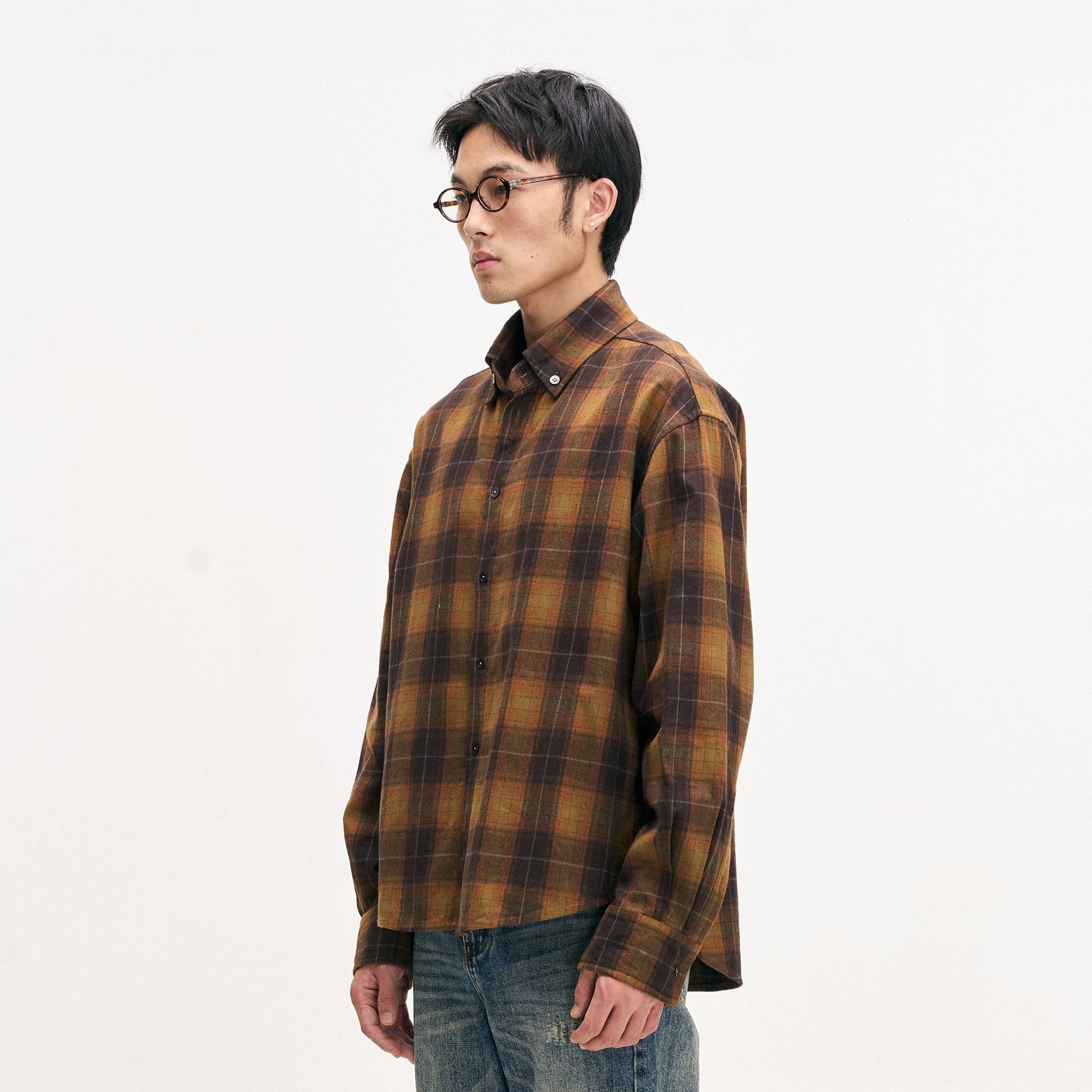 LEONSENSE Classic Plaid Shirt Showa Brown-Shirt-S-Free Shipping Leatheretro