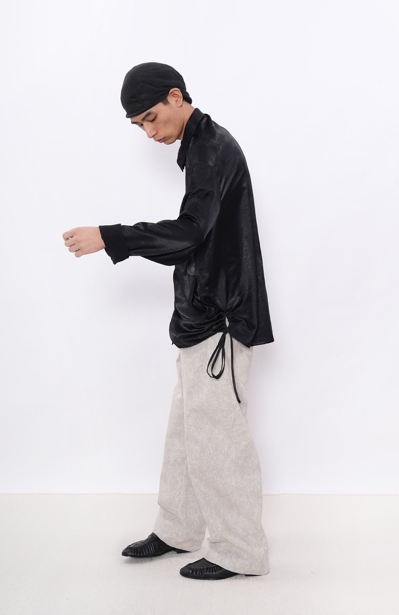 7440 37 1 Satin-Sheen Side-Drawstring Zip Shirt-Shirt-S (Preorder)-Free Shipping Leatheretro
