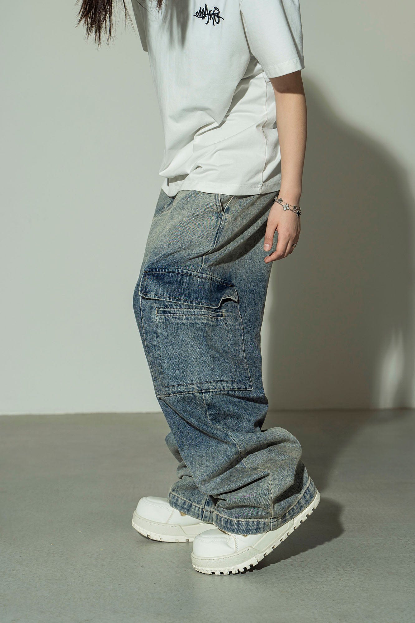 MAKEMORE Gradient Washed Wide-Leg Cargo Jeans-Jeans-S-Blue-Free Shipping Leatheretro