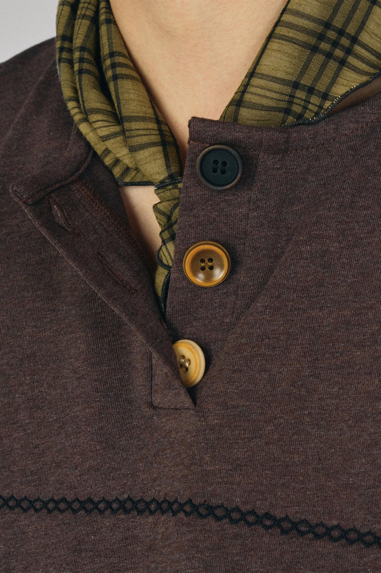 GONGHE REPUB Retro Chain Embroidered Henley T-Shirt-T Shirt-S-Free Shipping Leatheretro