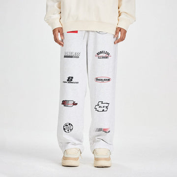 BONELESS Racing Logo Sweatpants-Pants-S-Grey-Free Shipping Leatheretro