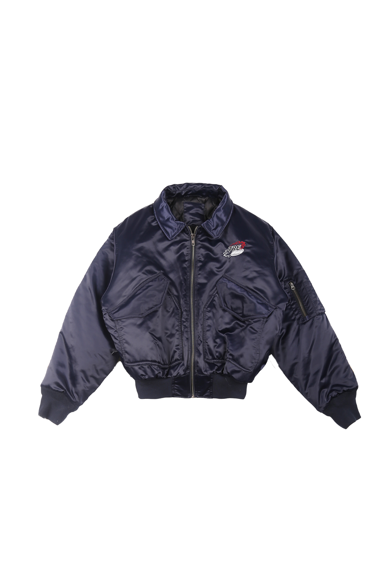 TRECLUB Contrast Graphic Embroidered Patch Bomber-Jacket-200g Cotton Filling-S (Preorder)-Free Shipping Leatheretro