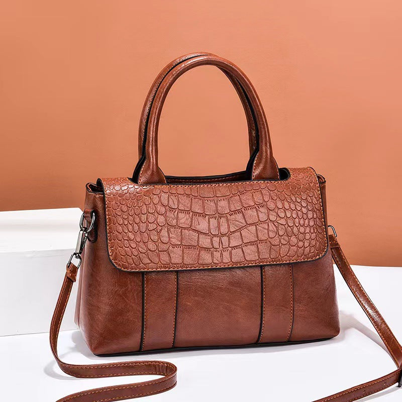 Women's Crossbody Shoulder Bag - Crocodile Pattern Sandwich Zipper Bag-Shoulder Bag-Caramel-Free Shipping Leatheretro