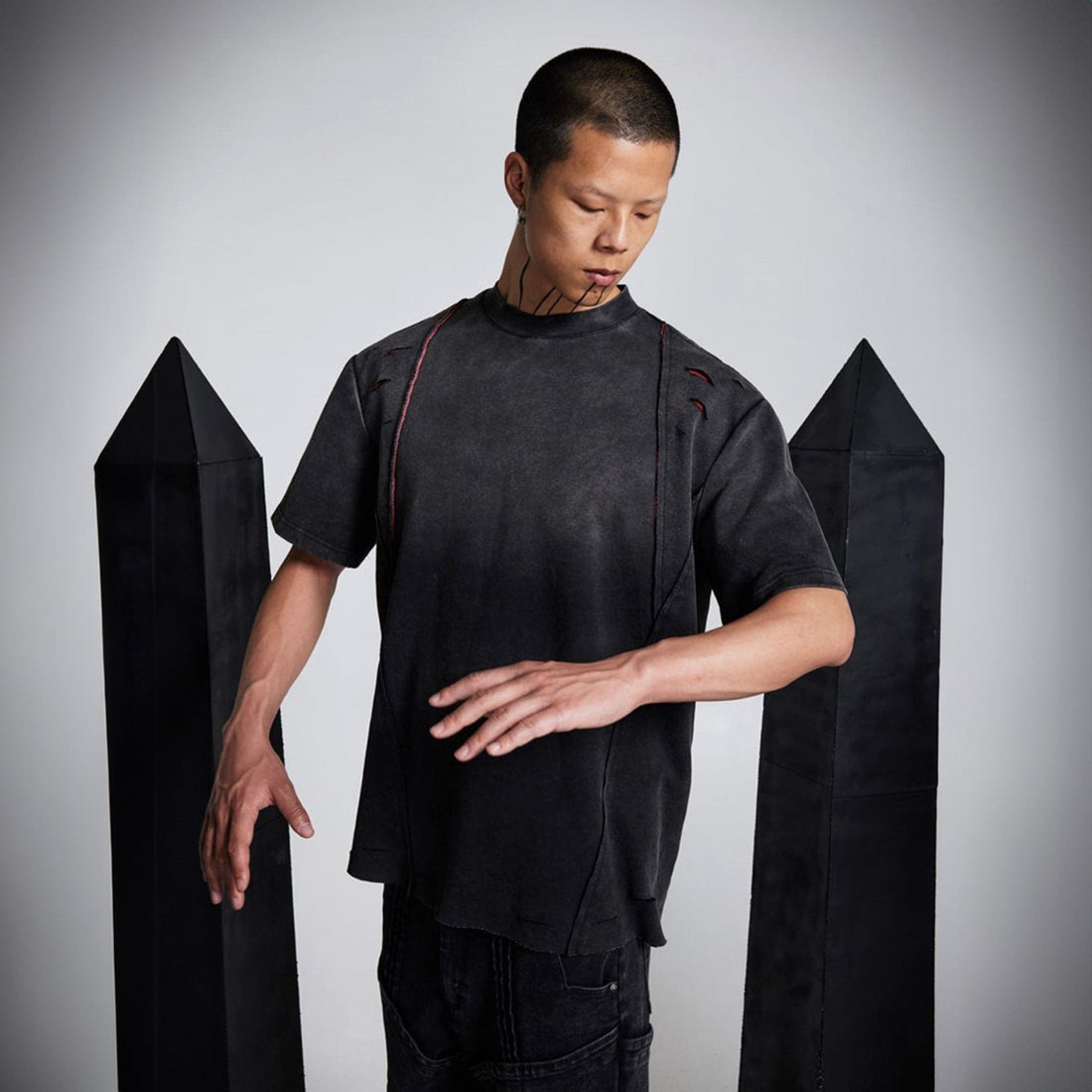 SSIN7 Distressed Scar Spliced T-Shirt-T Shirt-S-Free Shipping Leatheretro