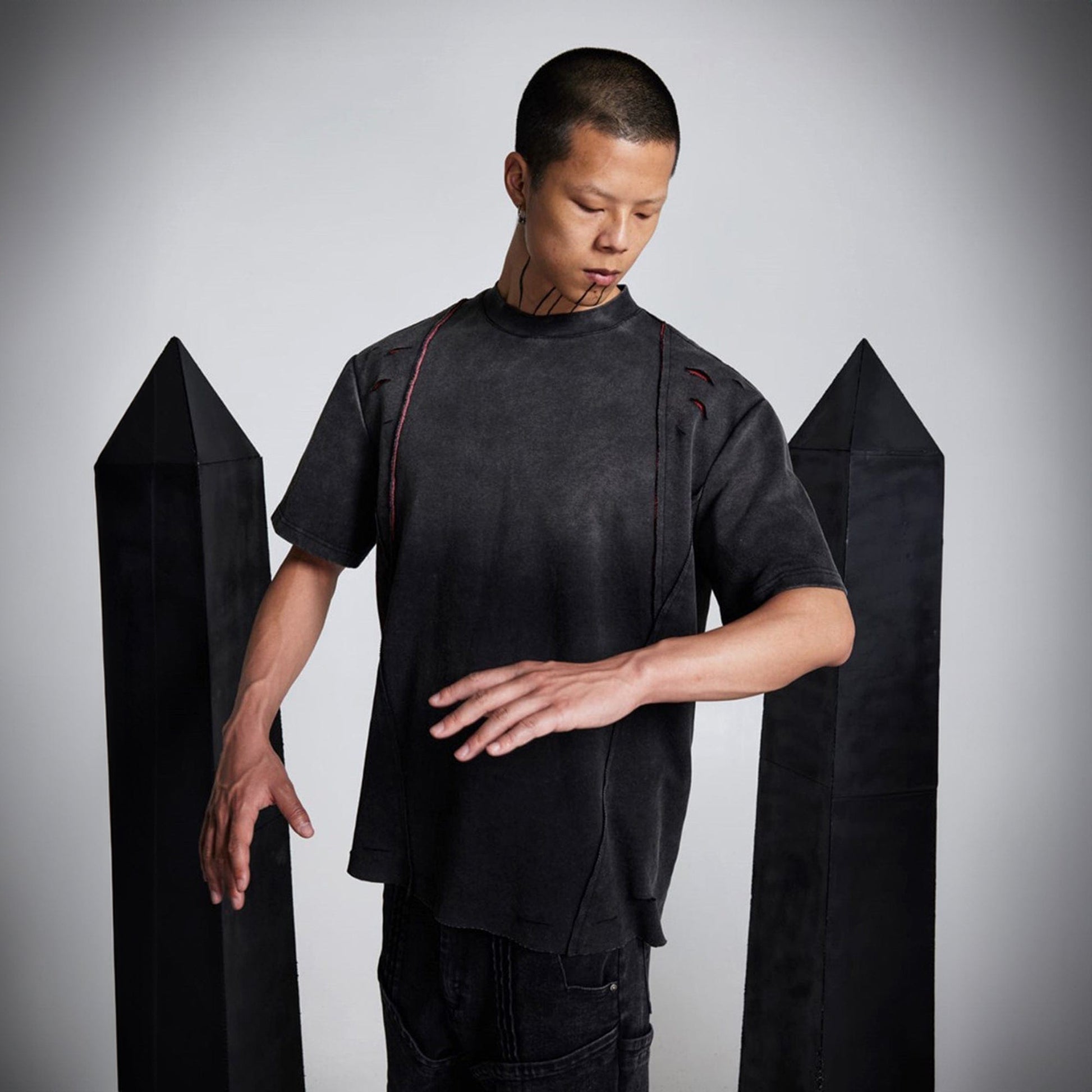 SSIN7 Distressed Scar Spliced T-Shirt-T Shirt-S-Free Shipping Leatheretro