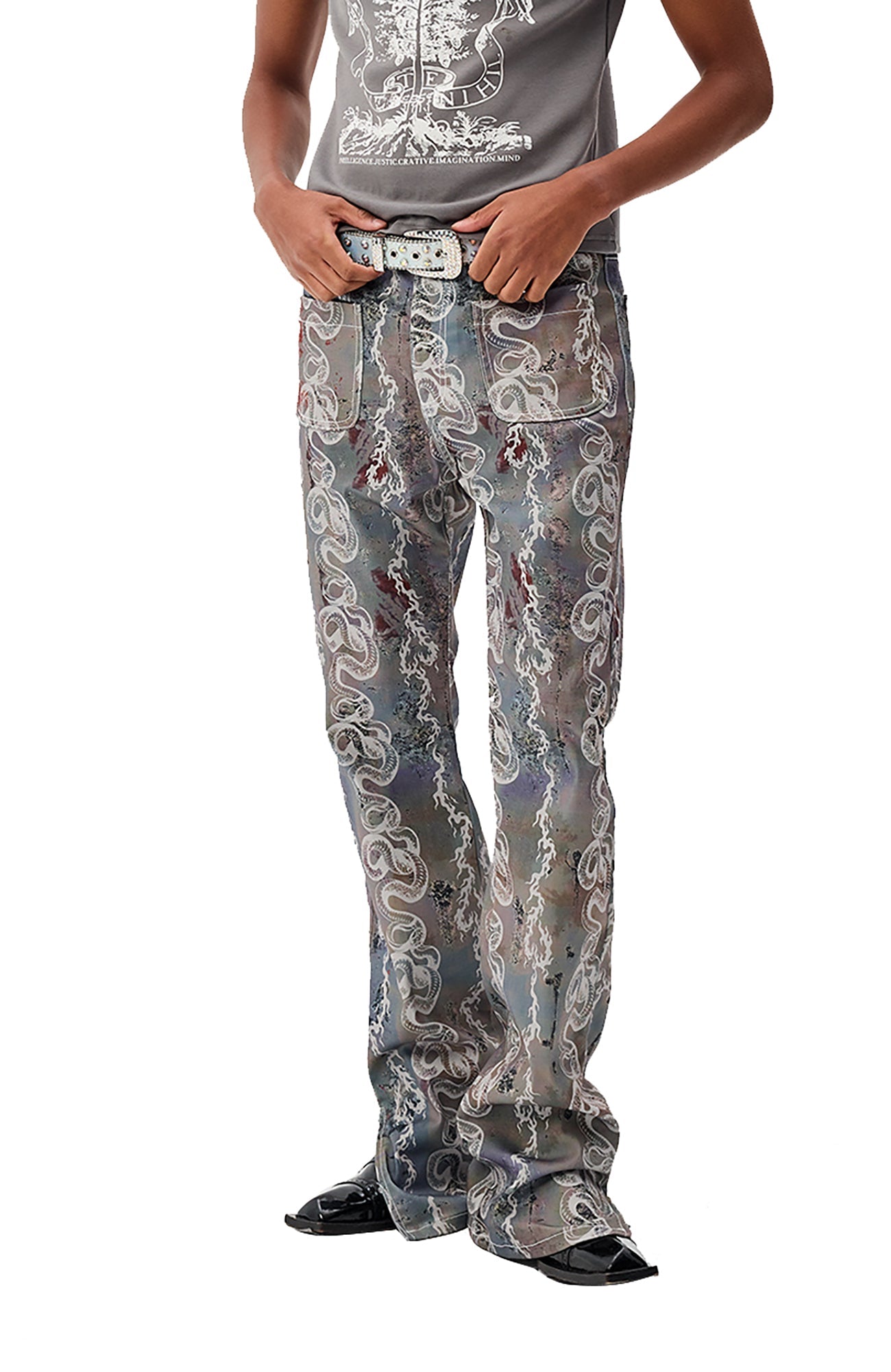 CYCYCY Serpentine Graphic Flared Jeans-Jeans-XXS / 27"-Free Shipping Leatheretro