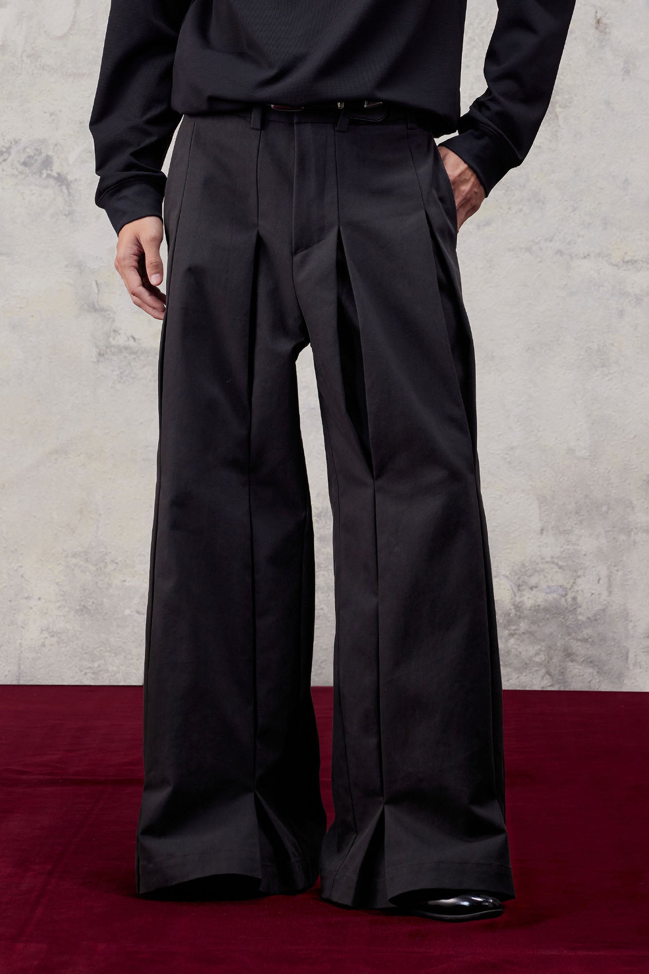 ALVNG AR ANTS Double Pleat Panel Wide-Leg Trousers-Pants-S-Gray-Free Shipping Leatheretro