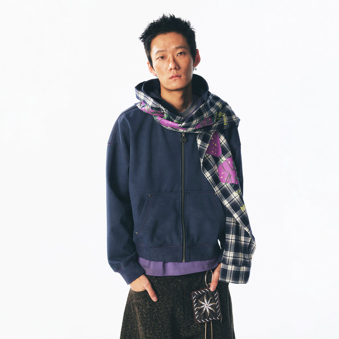 1997 POSTOFFICE Strawberry Graphic Built-In Scarf Zip-Up Hoodie-Jacket-S (Preorder)-Free Shipping Leatheretro