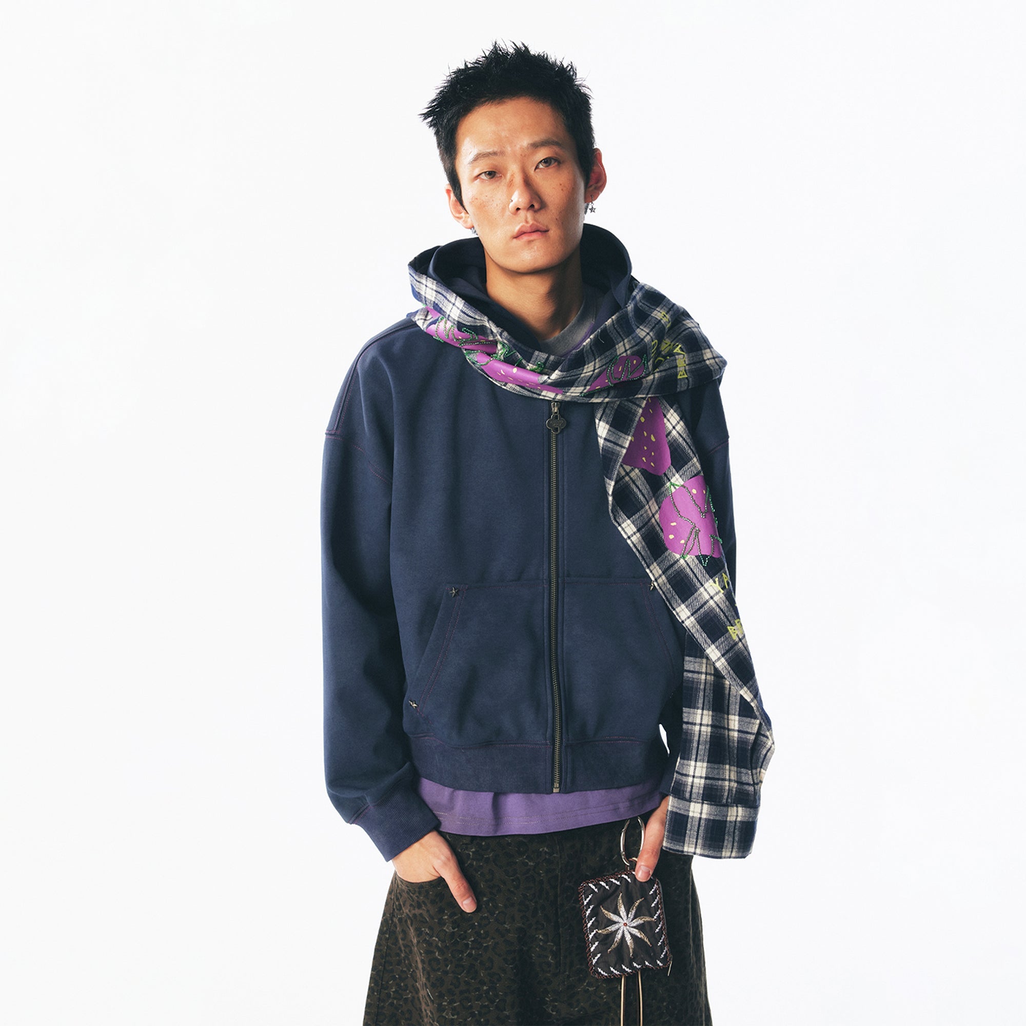1997 POSTOFFICE Strawberry Graphic Built-In Scarf Zip-Up Hoodie-Jacket-S (Preorder)-Free Shipping Leatheretro