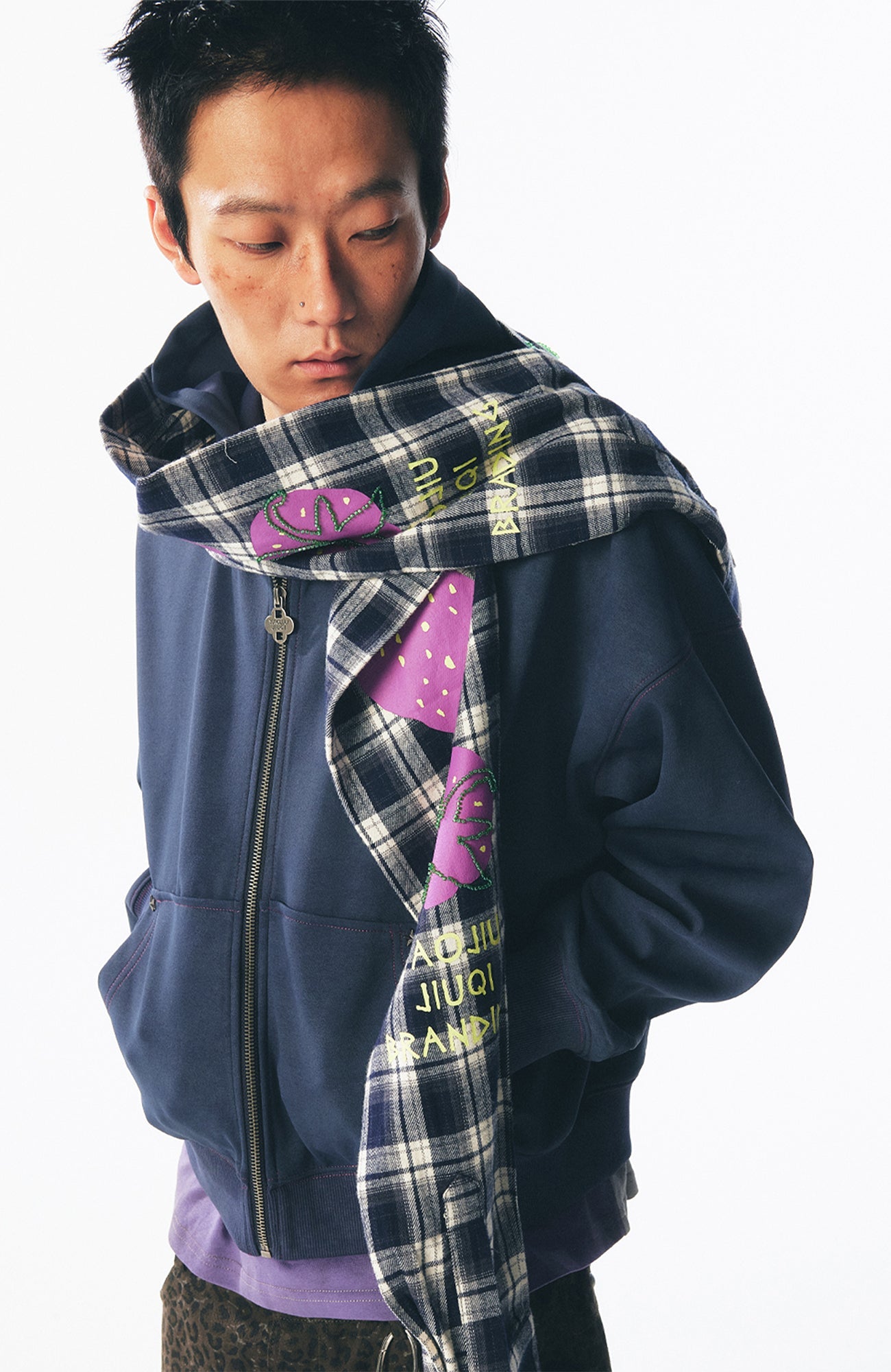 1997 POSTOFFICE Strawberry Graphic Built-In Scarf Zip-Up Hoodie-Jacket-S (Preorder)-Free Shipping Leatheretro
