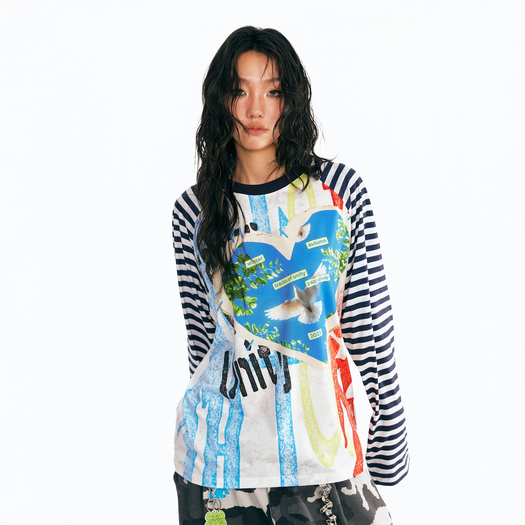 1997 POSTOFFICE Peace Dove Striped Raglan Long-Sleeve Tee-L/S Tee-S-Free Shipping Leatheretro