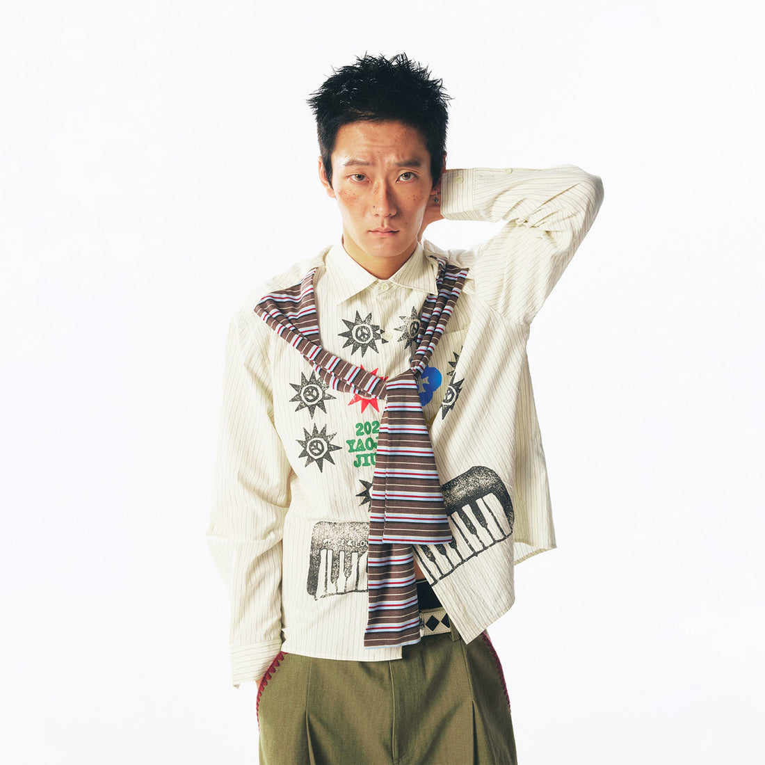1997 POSTOFFICE Totem Graphic Fake Scarf Shirt-Jacket-S (Preorder)-Free Shipping Leatheretro
