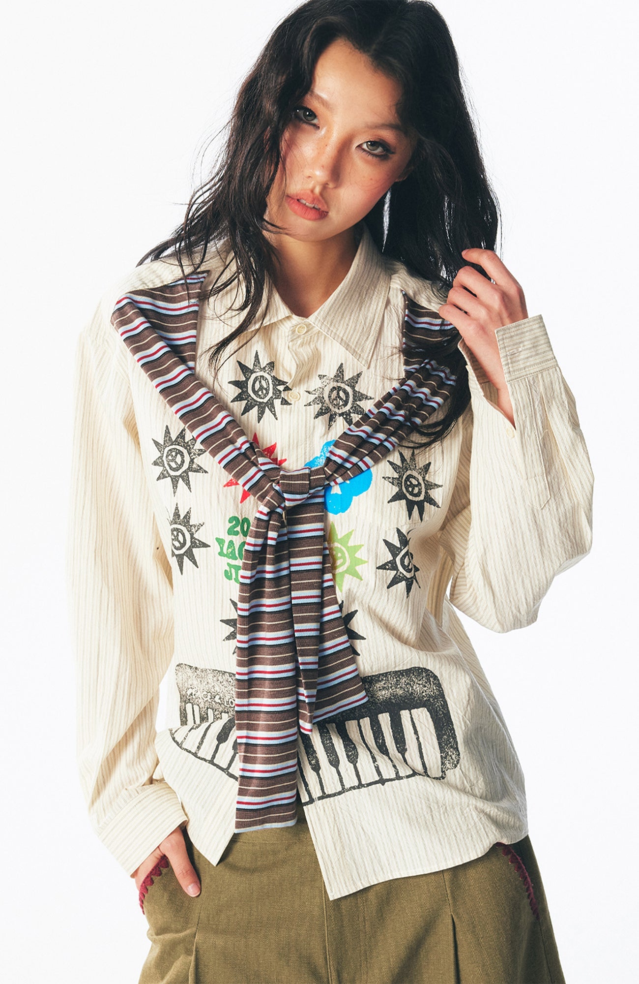 1997 POSTOFFICE Totem Graphic Fake Scarf Shirt-Jacket-S (Preorder)-Free Shipping Leatheretro