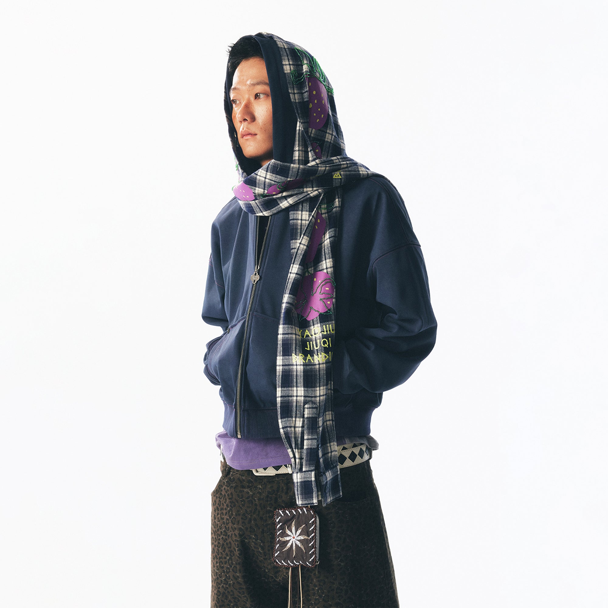 1997 POSTOFFICE Strawberry Graphic Built-In Scarf Zip-Up Hoodie-Jacket-S (Preorder)-Free Shipping Leatheretro
