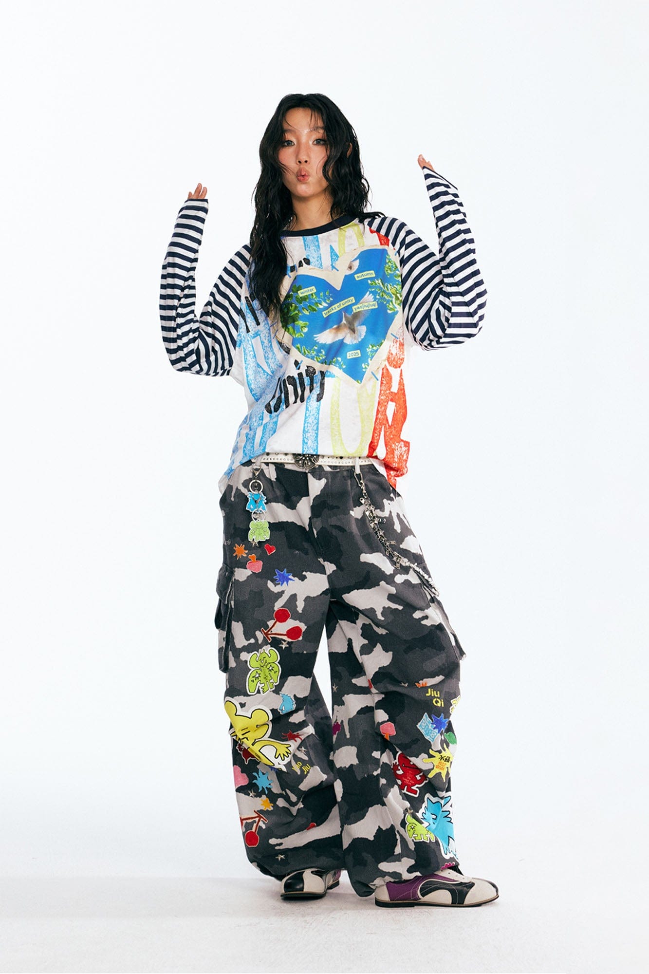 1997 POSTOFFICE Peace Dove Striped Raglan Long-Sleeve Tee-L/S Tee-S-Free Shipping Leatheretro