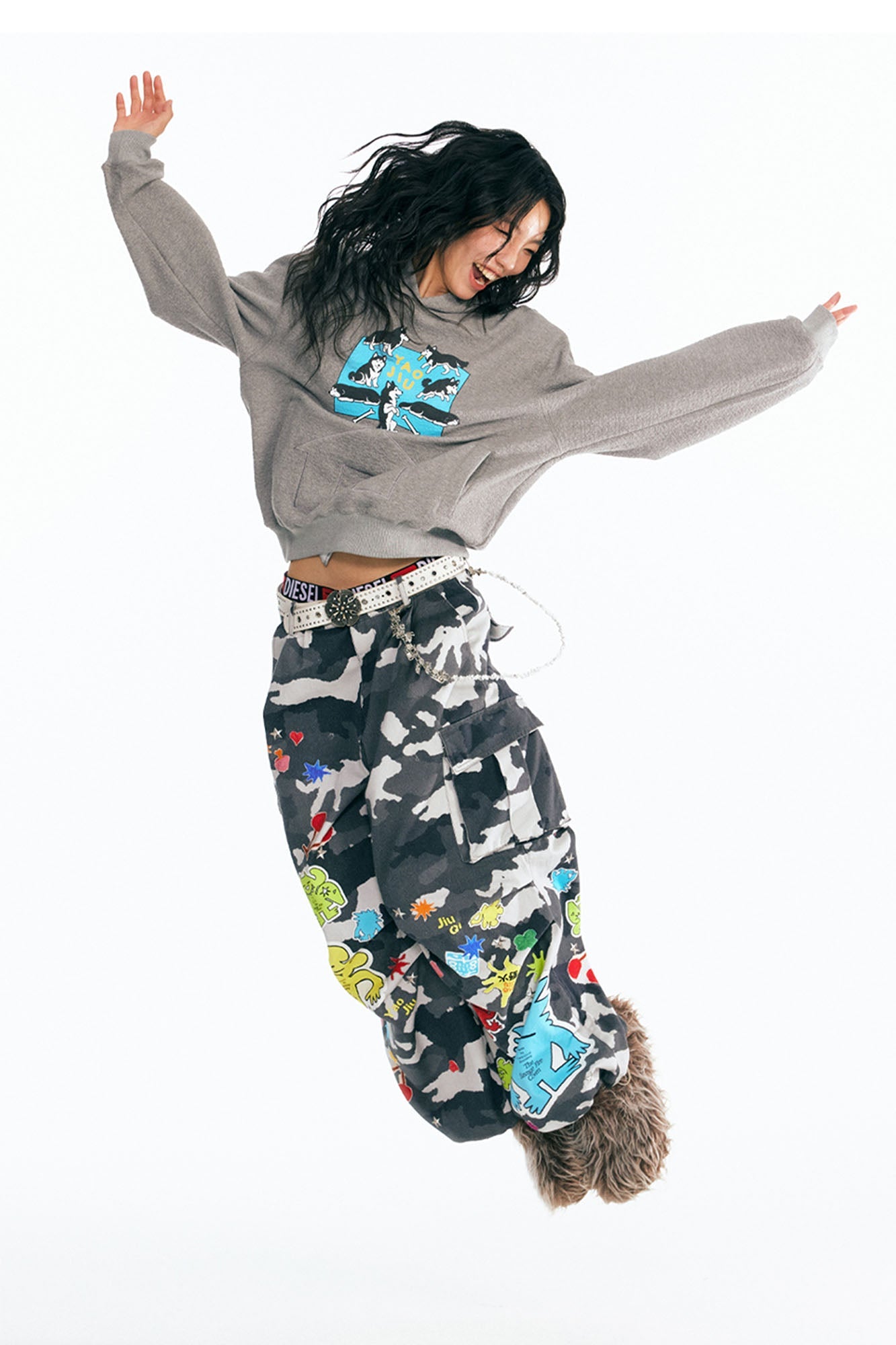 1997 POSTOFFICE Puppy Paradise Graphic Oversized Hoodie-Hoodie-S-Beige-Free Shipping Leatheretro