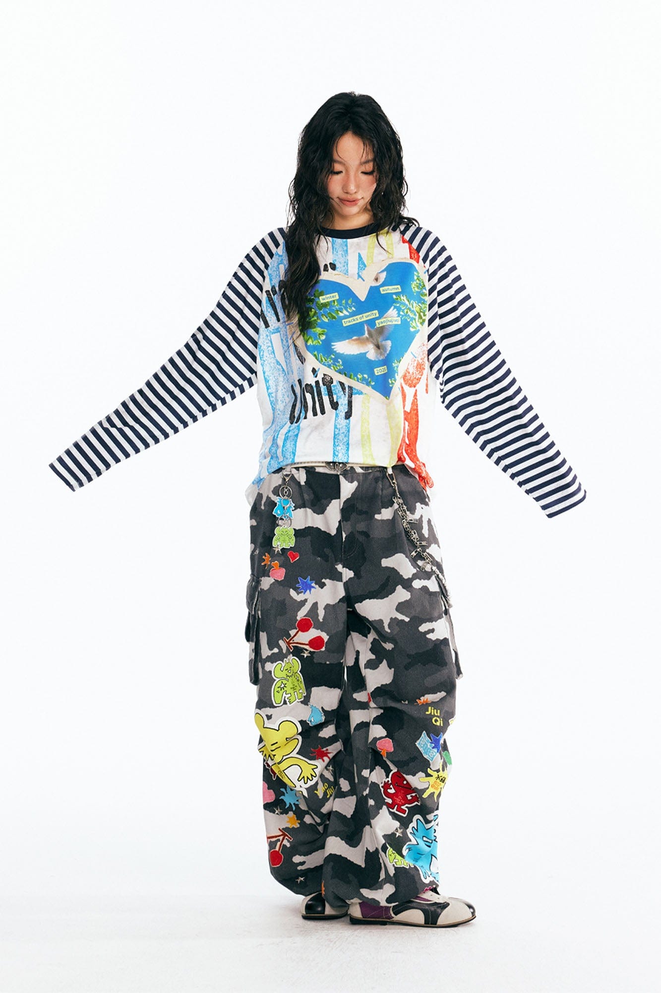 1997 POSTOFFICE Peace Dove Striped Raglan Long-Sleeve Tee-L/S Tee-S-Free Shipping Leatheretro