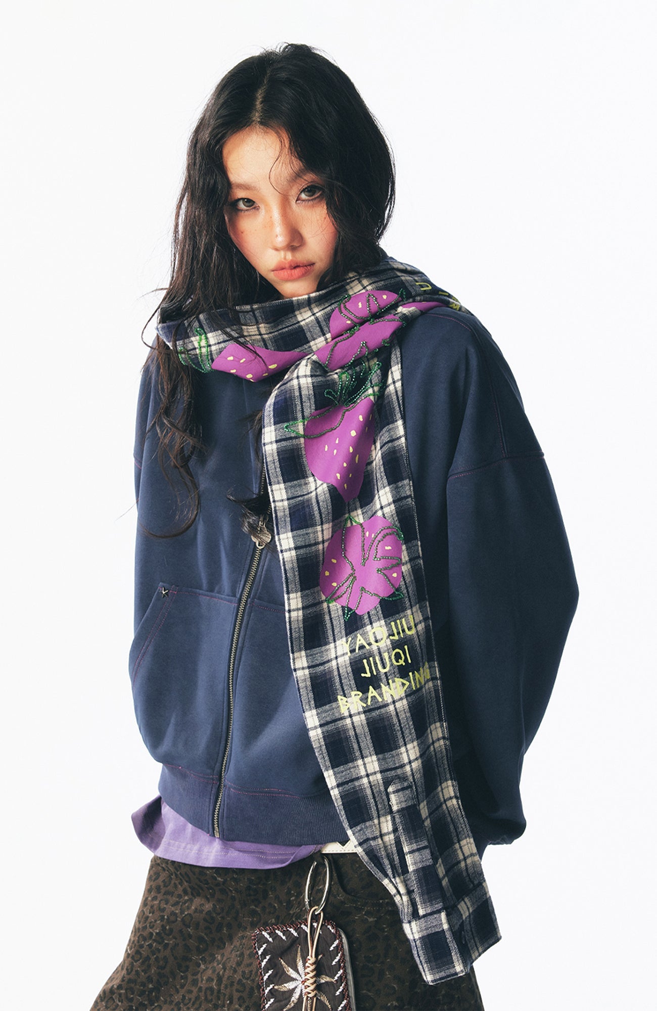 1997 POSTOFFICE Strawberry Graphic Built-In Scarf Zip-Up Hoodie-Jacket-S (Preorder)-Free Shipping Leatheretro