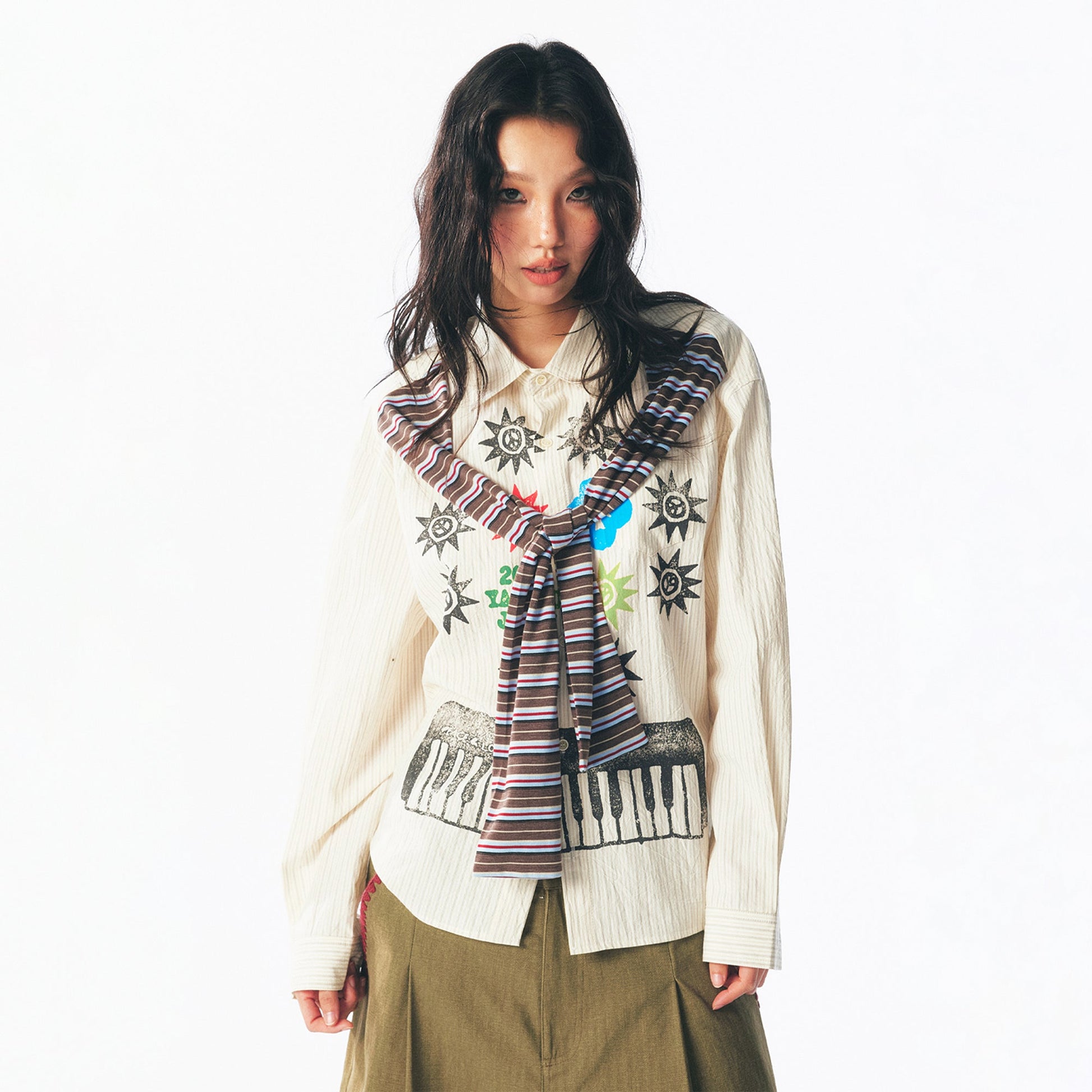 1997 POSTOFFICE Totem Graphic Fake Scarf Shirt-Jacket-S (Preorder)-Free Shipping Leatheretro