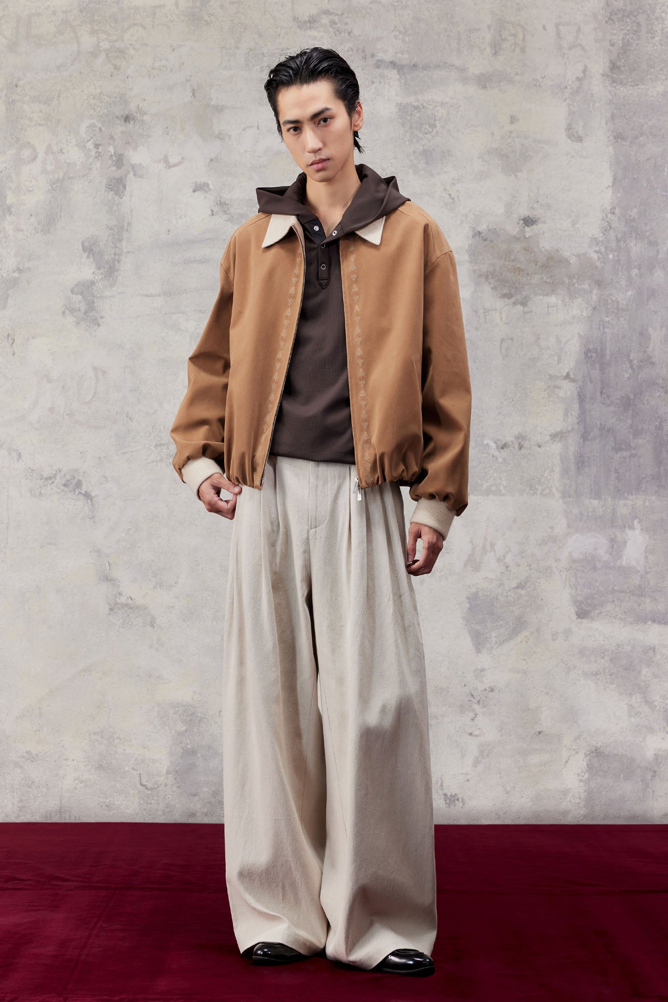 ALVNG AR ANTS Contrast Collar Totem Embroidered Jacket-Jacket-S-Brown-Free Shipping Leatheretro