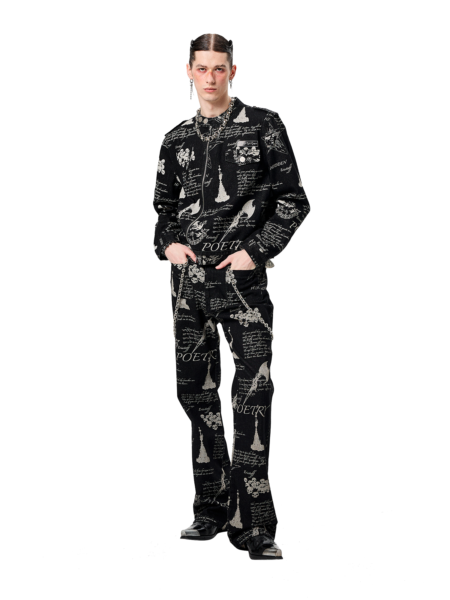 CYCYCY Punk Washed Graffiti Moto Denim Jacket-Jacket-XS-Free Shipping Leatheretro