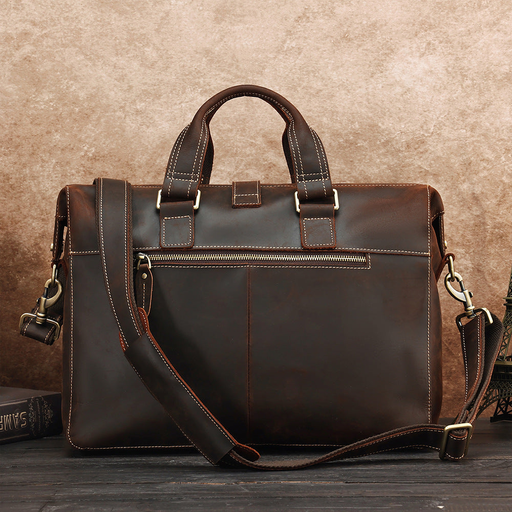 Genuine Leather Business Handbag - Large Storage First Layer Cowhide Bag-Briefcase-Brown-Free Shipping Leatheretro